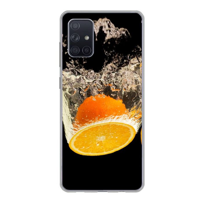 MuchoWow Handyhülle Orange - Stillleben - Wasser - Schwarz - Obst Handyhülle Samsung Galaxy A51 5G Smartphone-Bumper Print Handy