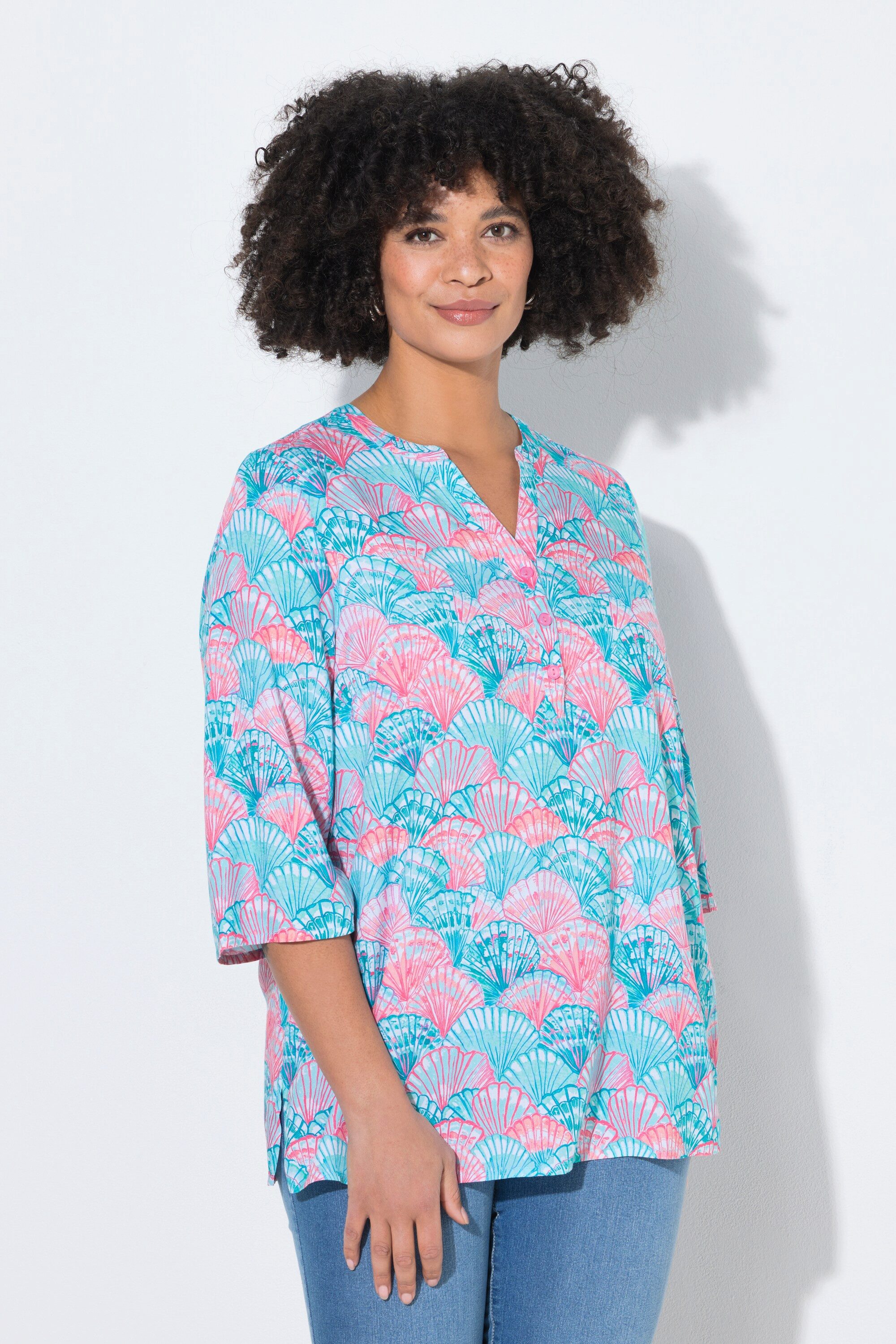 Angel of Style Longbluse Bluse A-Linie Muschel-Muster 3/4-Ärmel