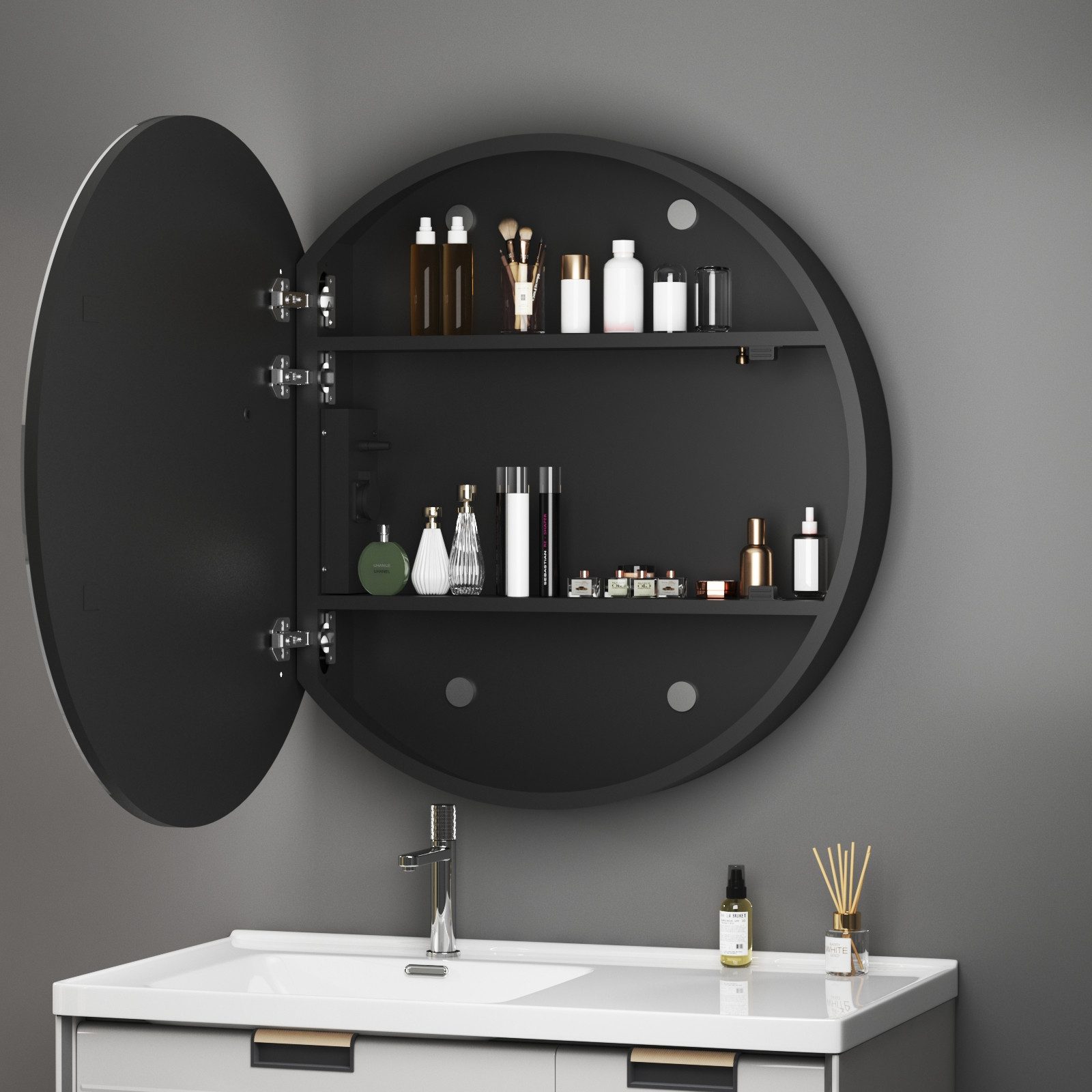 WDWRITTI Badspiegel Spiegelschrank 80x80 Badschrank Schwarz günstig online kaufen