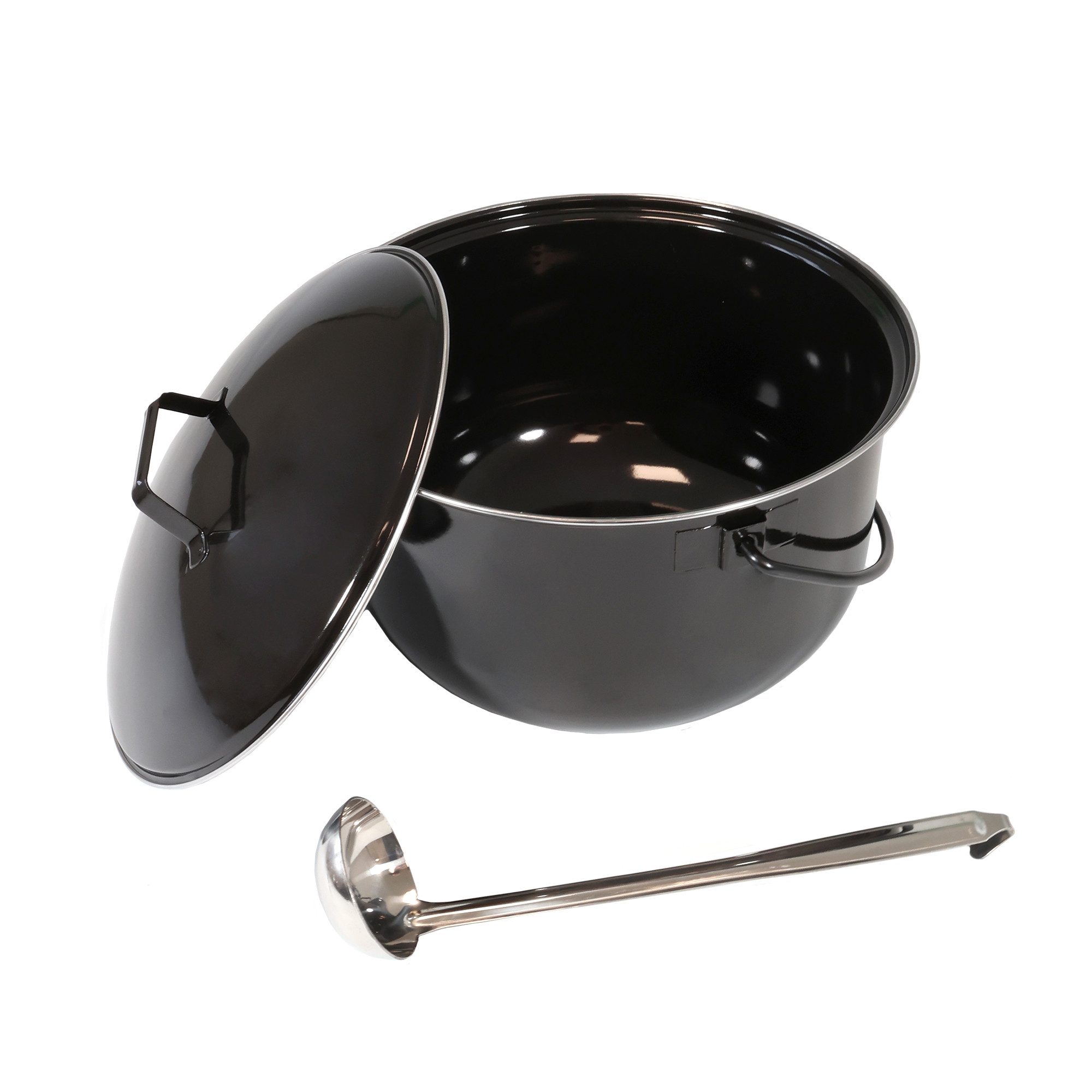 Lemodo Grilltopf Gulaschkessel für Schwenkgrill, 14 Liter, Emaille (3-tlg), mit Schöpflöffel