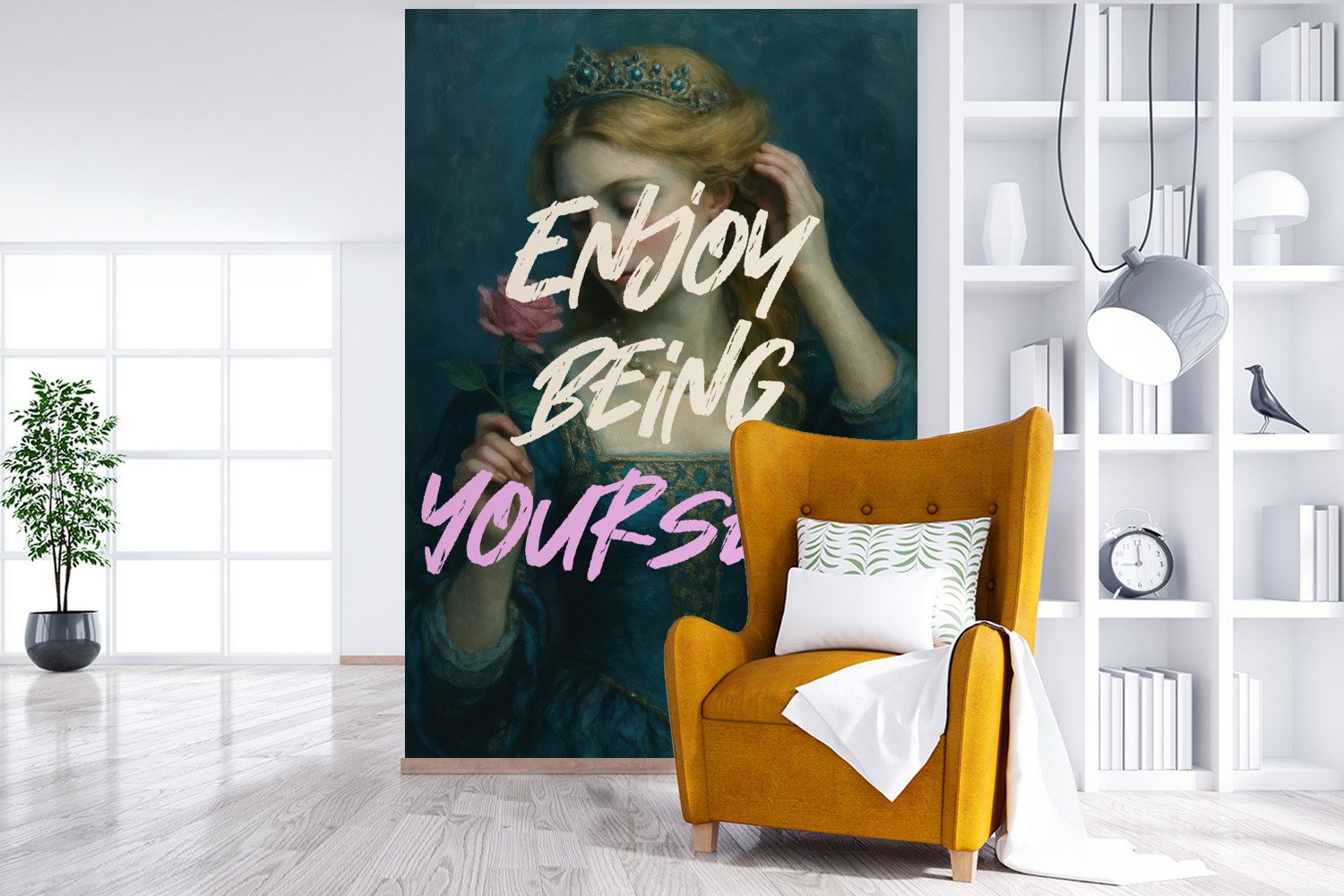 MuchoWow Fototapete Frau - Rose - Zitat, Matt, bedruckt, Montagefertig Vinyl Tapete, Wandtapete, 170x260 cm