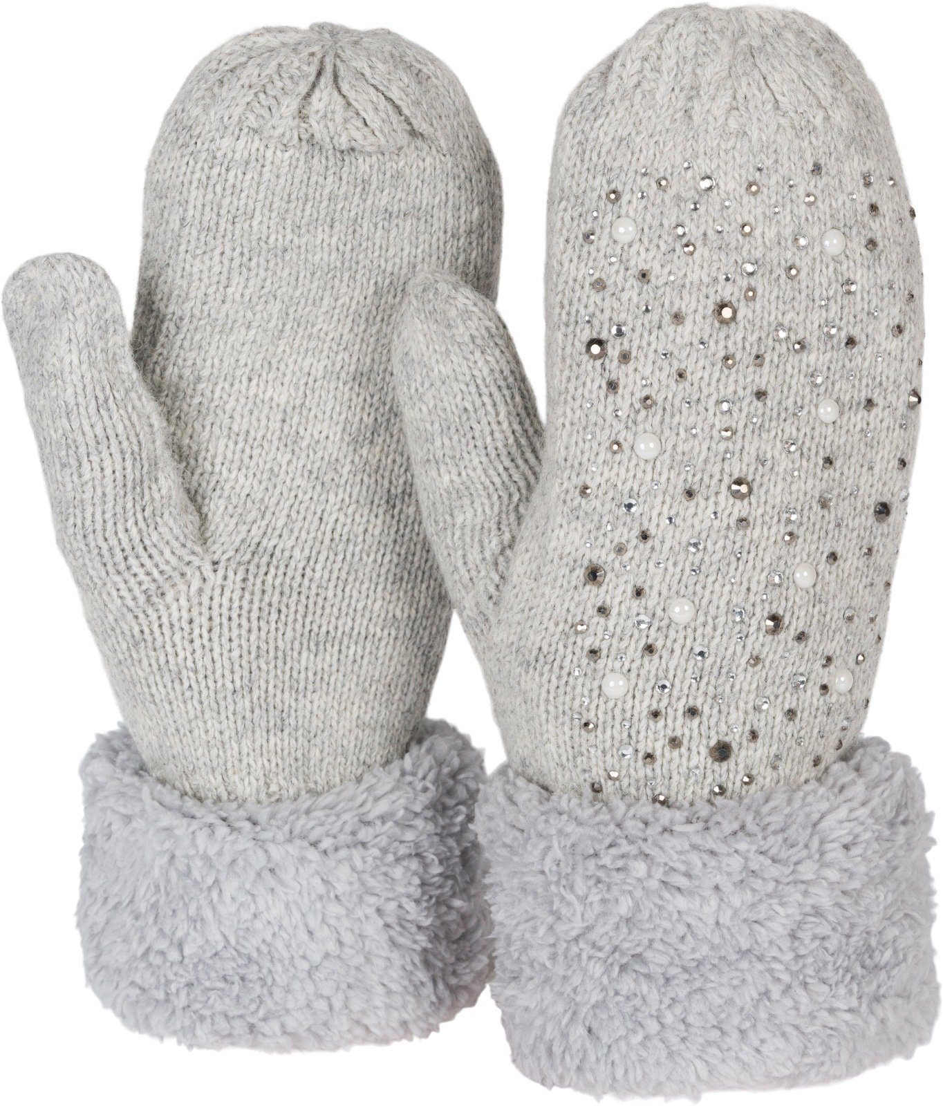 styleBREAKER Fäustlinge Strickhandschuhe Fäustlinge mit Strass und Perlen ( günstig online kaufen
