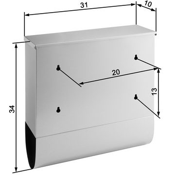 tectake Wandbriefkasten Edelstahl Briefkasten mit Zeitungsröhre
