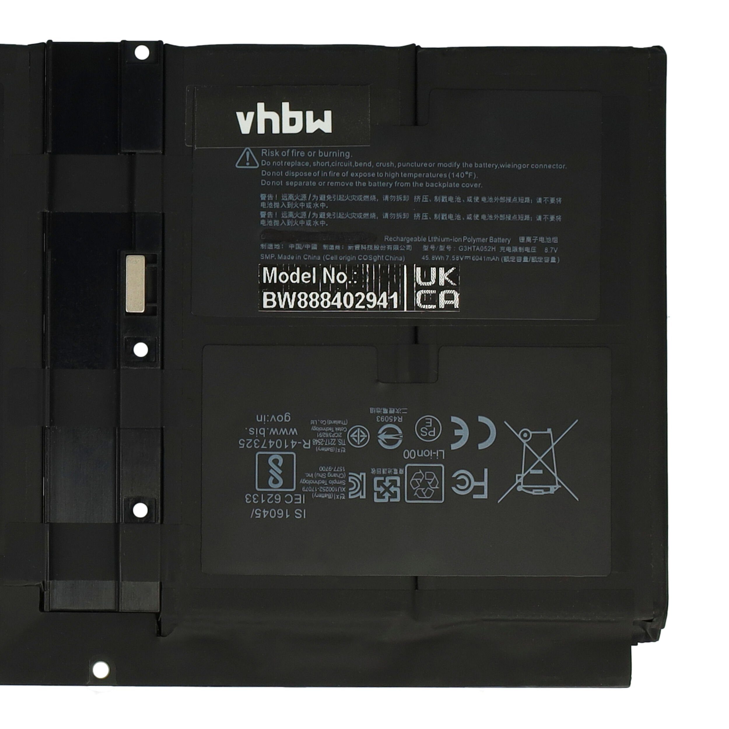 vhbw Ersatz 6041 für V) Microsoft Laptop-Akku (7,58 für mAh Li-Polymer G3HTA052H