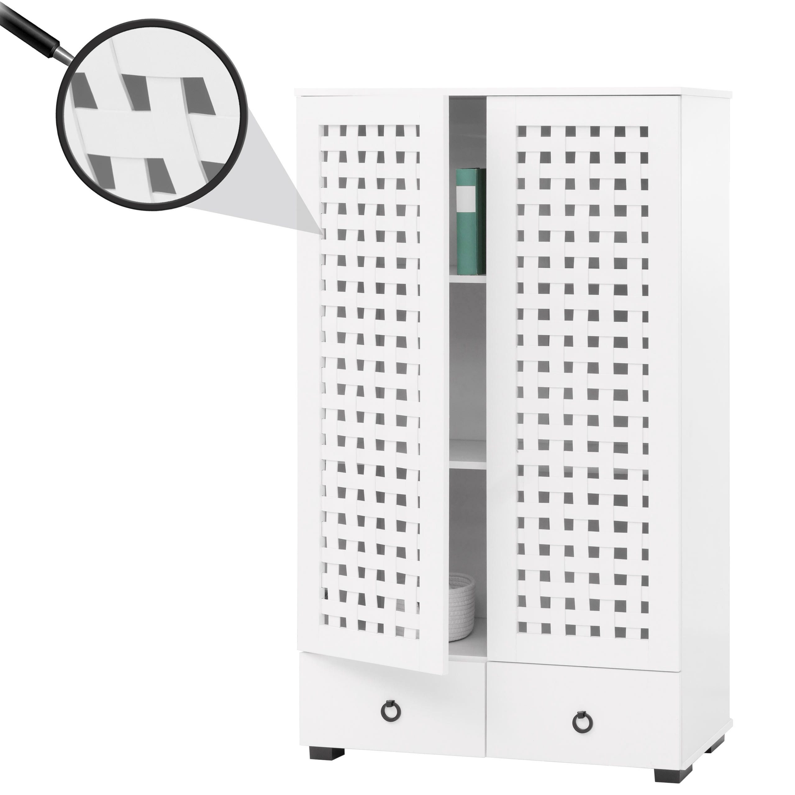 MCW Hochschrank MCW-N87-WS Schrank mit zwei Türen im 3D-Flecht-Design