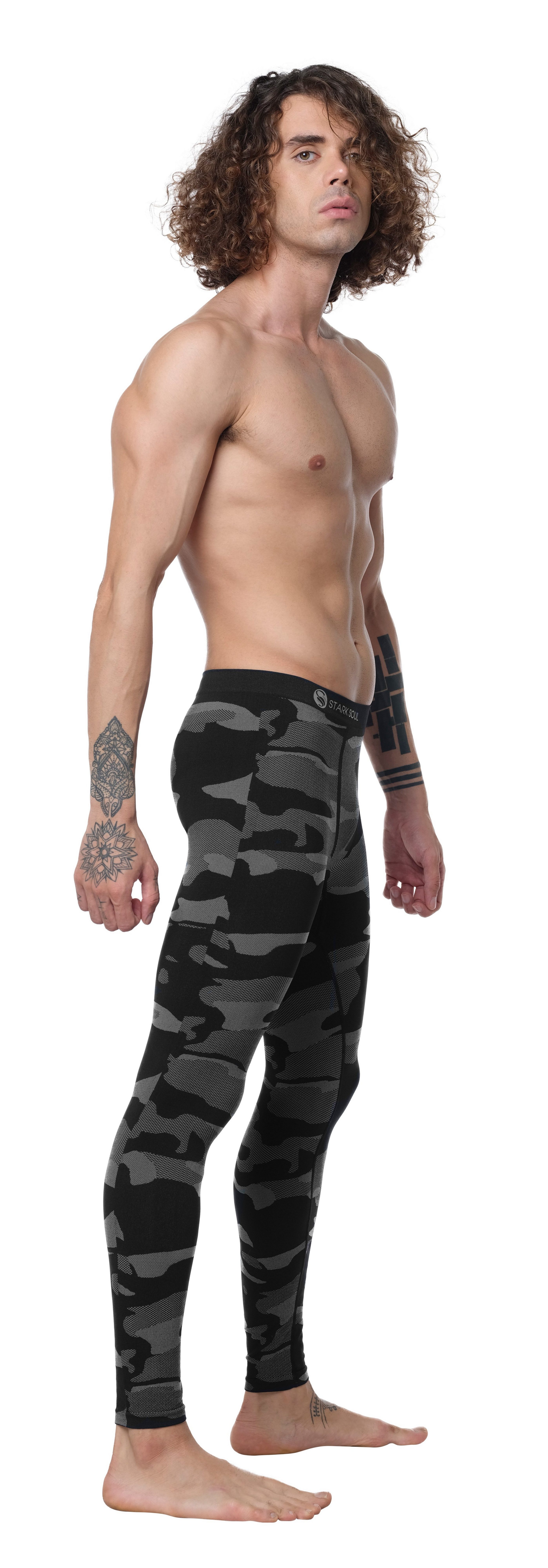 Stark Soul® Funktionshose - Camouflage, Seamless, Thermo-Funktionsunterwäsche, Herren mit elastischem Bund
