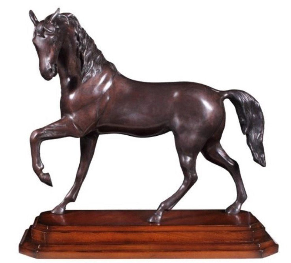 Casa Padrino Dekofigur Luxus Bronzefigur Pferd mit Holzsockel Bronze / Braun 42 x 17 x H. 40 cm - Dekofigur