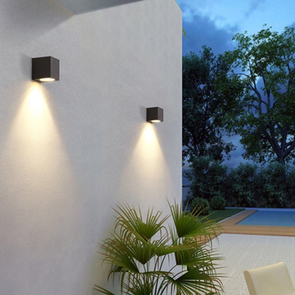 WILGOON Außen-Wandleuchte 6W LED Wandlampe aussen, Strahler, Wandleuchte inkl. GU10 Glühbirne, LED wechselbar, Warmweiß, IP54 Wasserdichte, für Balkon, Gehweg