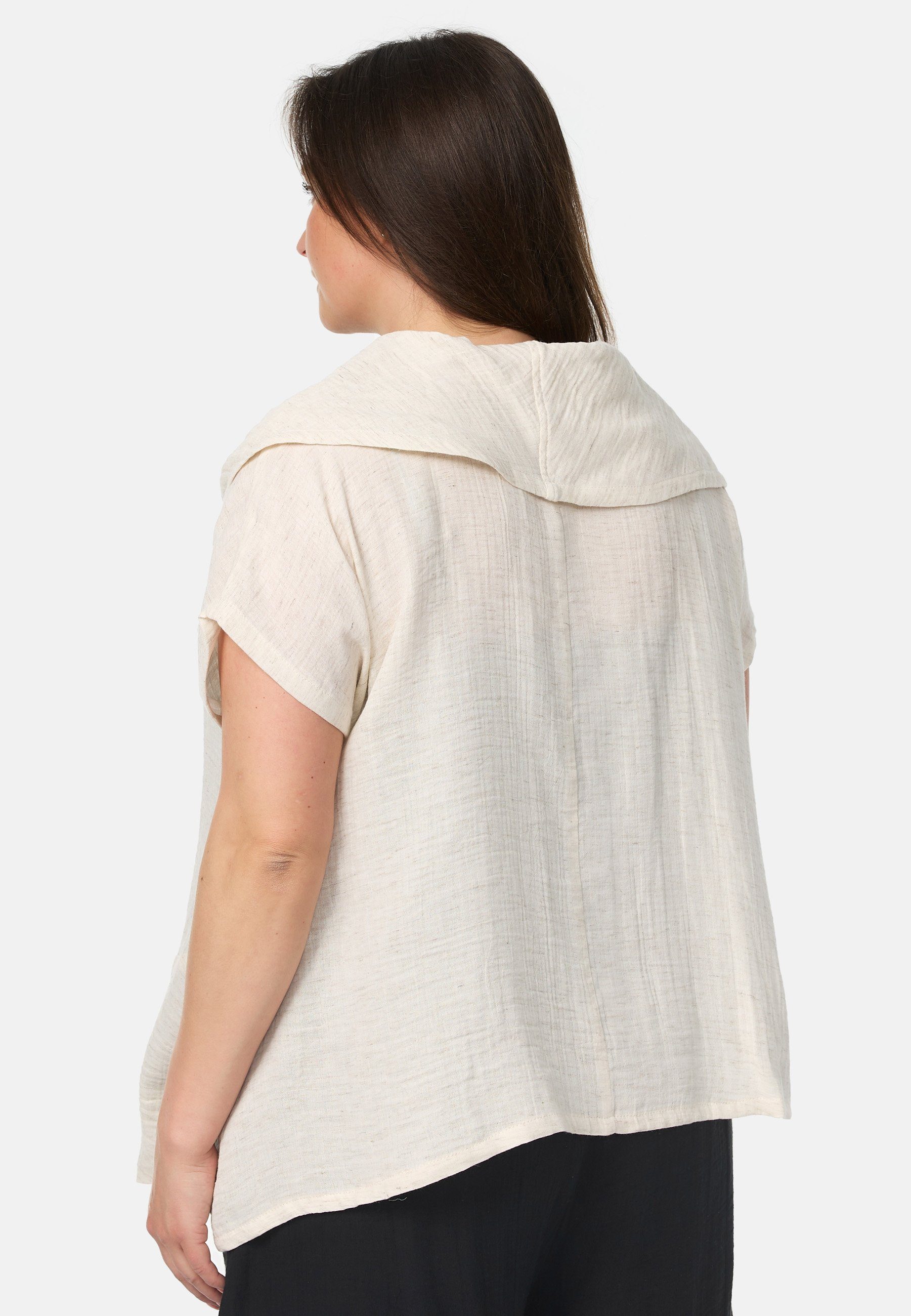 Asymmetrischer T-Shirt Schnitt Beige Tunikashirt Kollektion Kekoo 'Natura mit Wasserfallkragen