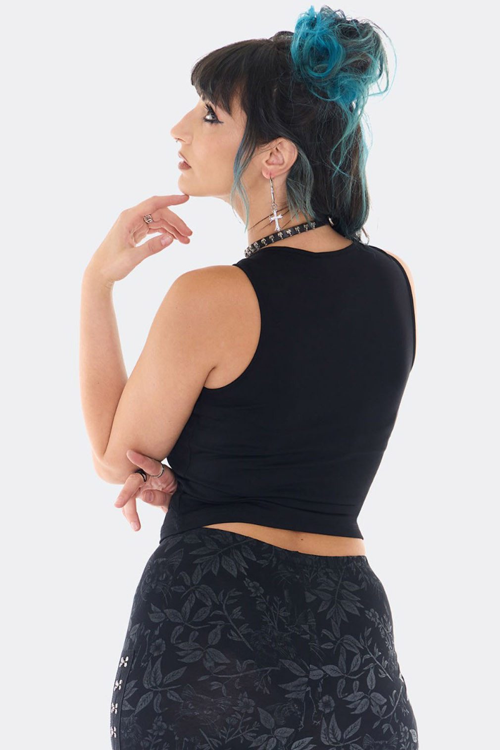 Jawbreaker Crop-Top Gothic Pentagram Strap Goth Grufti Okkult Bauchfrei Oberteil