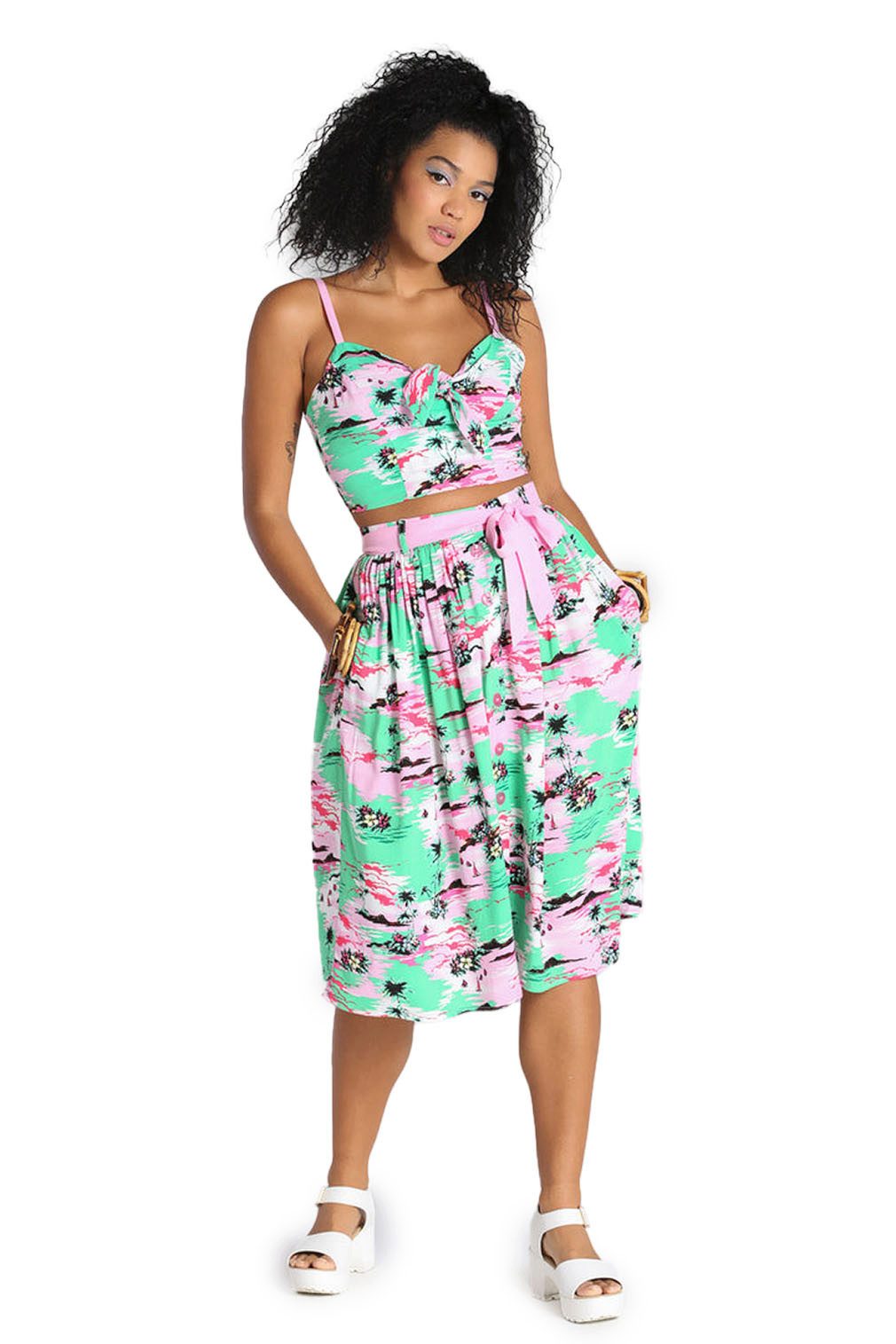 Hell Bunny A-Linien-Rock Kai Skirt Vintage Retro Swing Tellerrock Tropisch Hawaii 50er