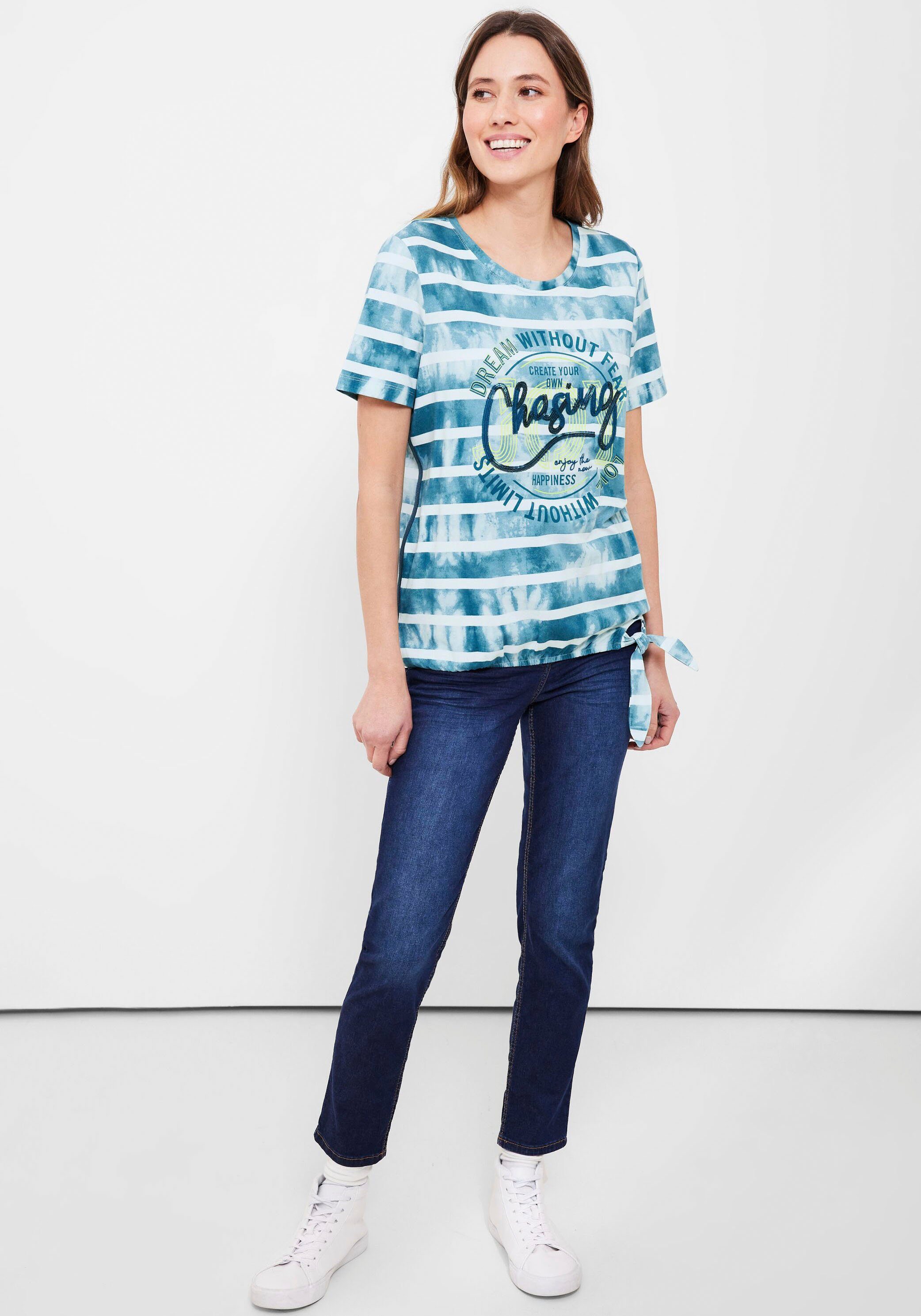 Cecil Print-Shirt mit Paillettenverzierung teal blue