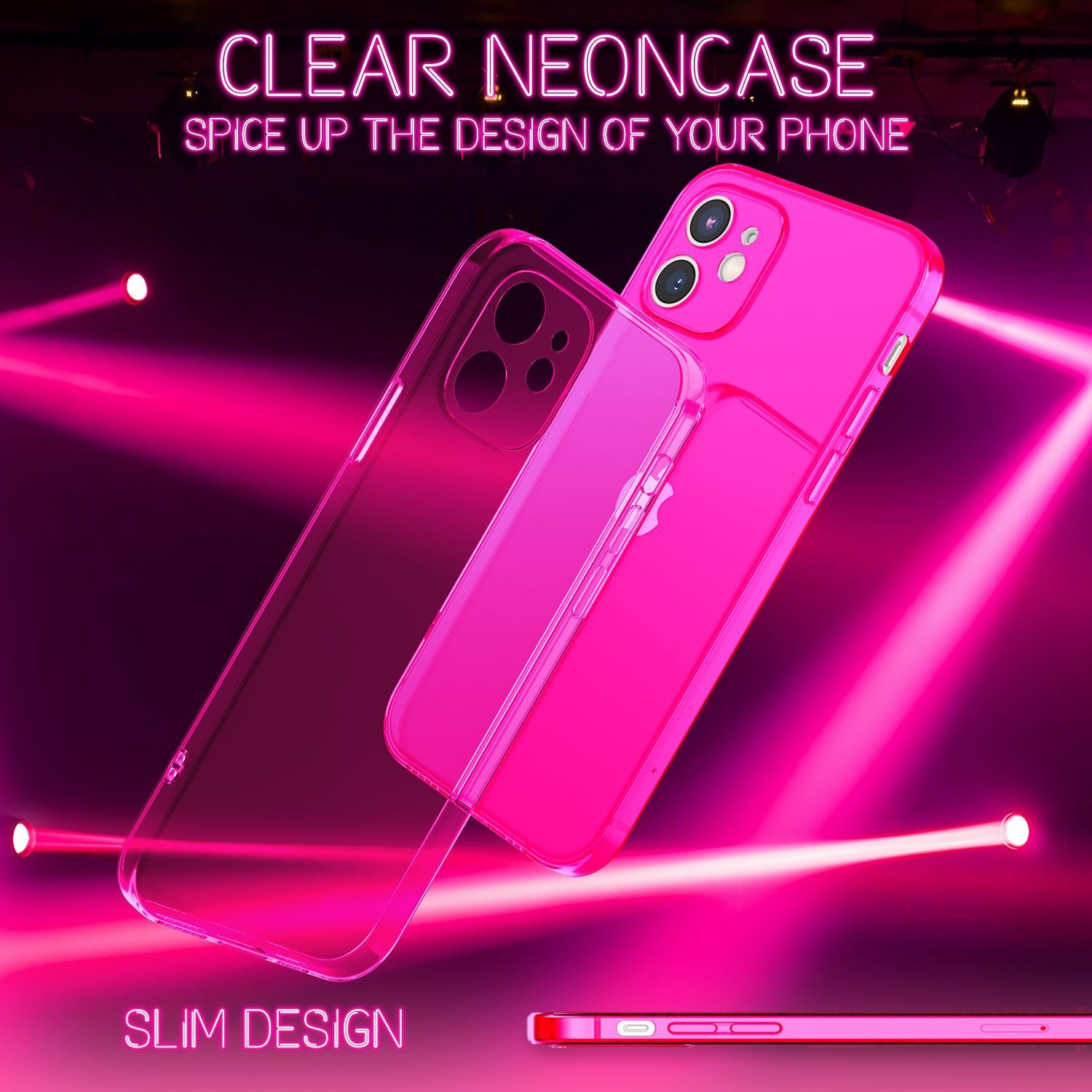 Nalia Smartphone-Hülle Apple iPhone 12 15,5 cm (6,1 Zoll), Klare Neon Silikon Hülle / Bunt Leuchtend / Durchsichtig / Flexibel