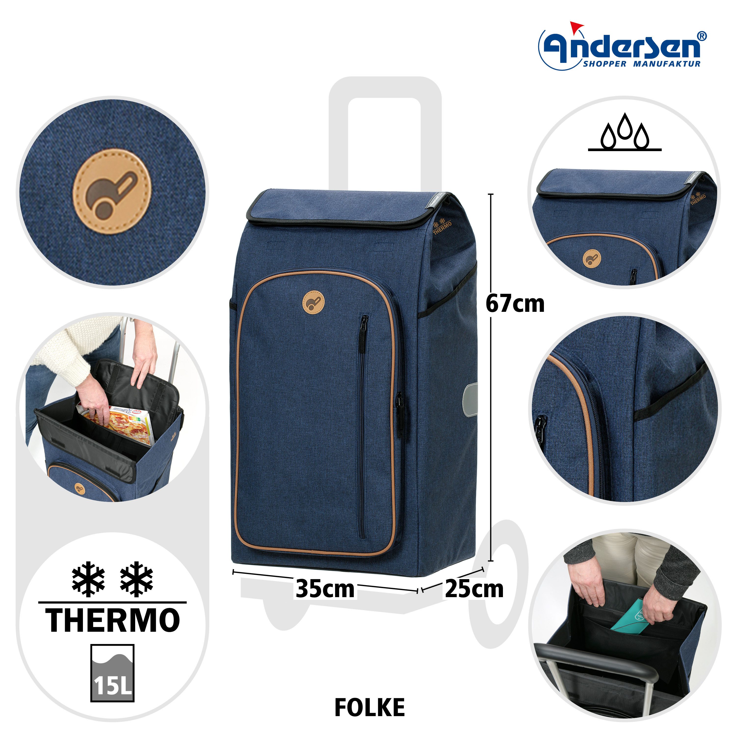 Andersen Einkaufstrolley Tasche Folke blau, Thermofach 15 Liter, wasserabwe günstig online kaufen