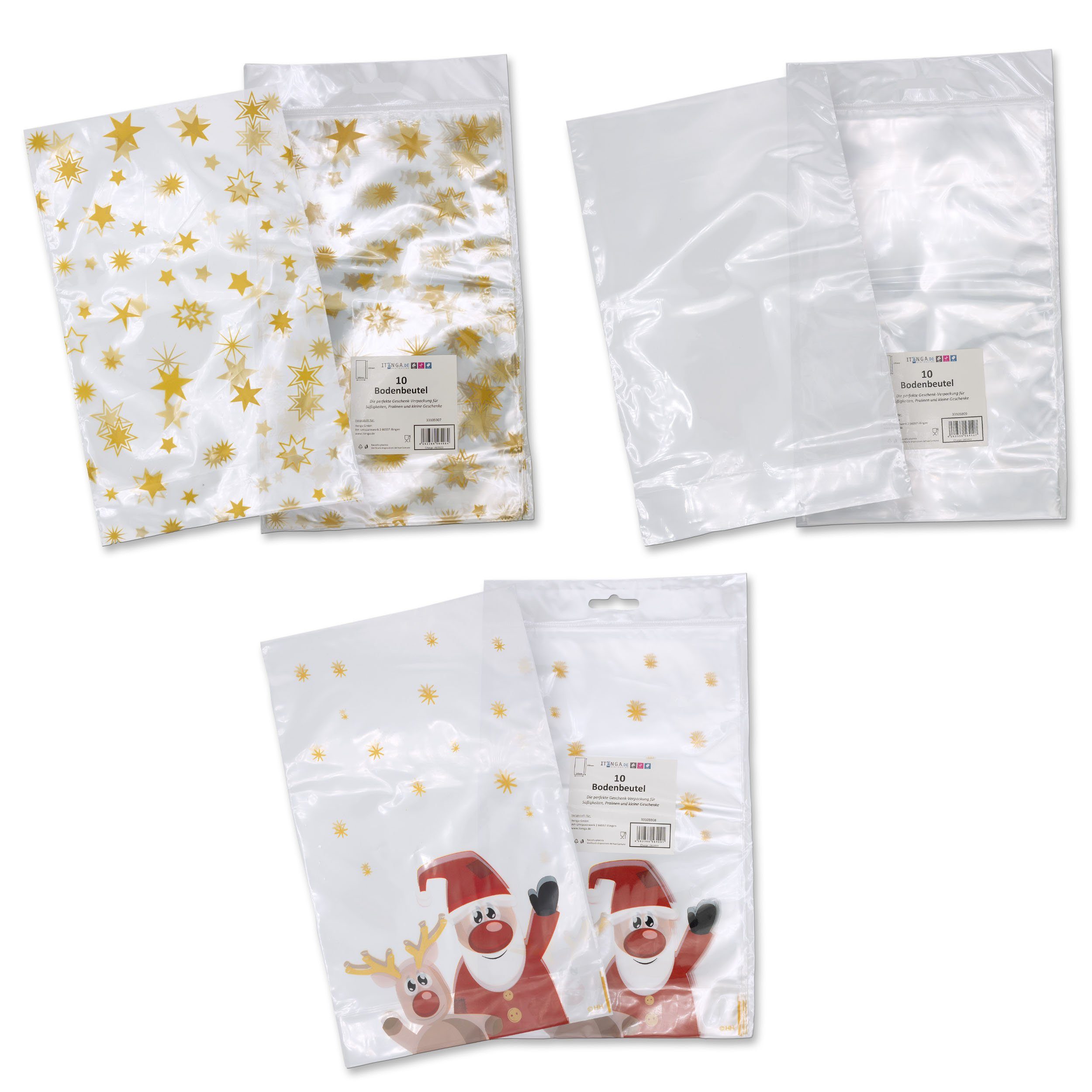 itenga Folienbeutel itenga CPP Beutel 145x235mm 30er Set (Sterne, Blanko, Weihnachtsmann)