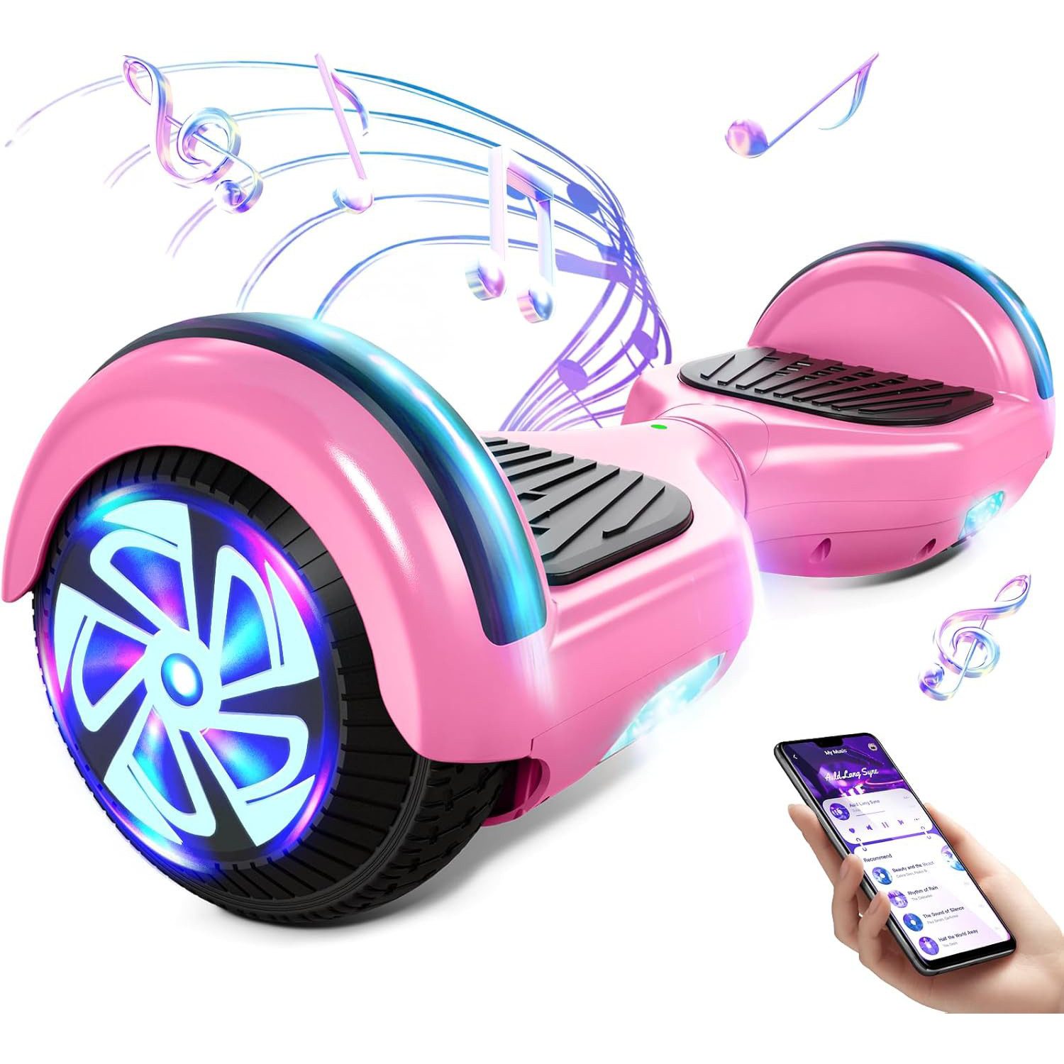 SISIGAD Balance Scooter 6,5 Zoll Dualmotorräder, Hoverboard mit LED-Licht, Smart Bluetooth, 10 km/h, Hoverboard mit LED Lichter Bluetooth,Geschenk für Kinder