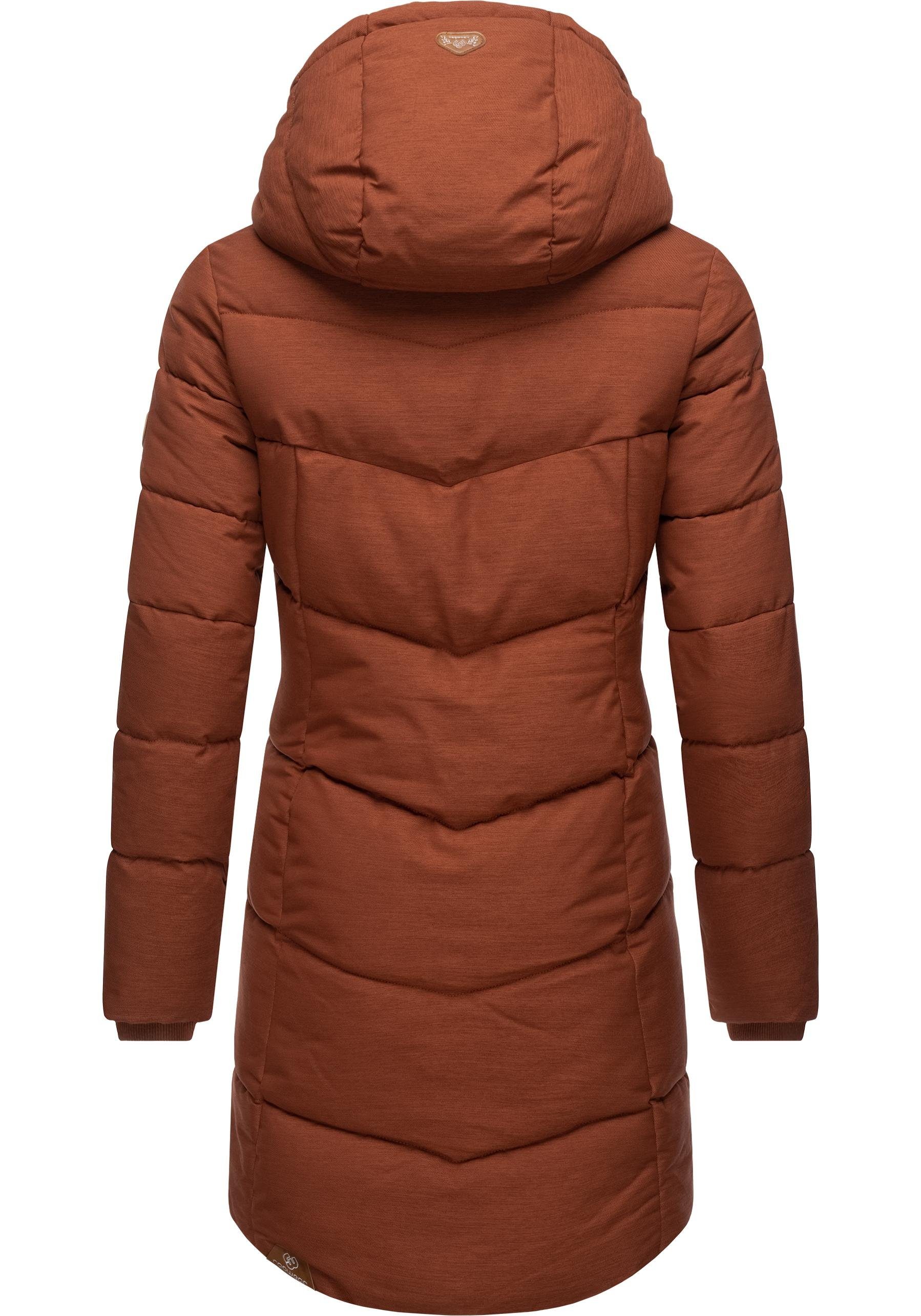 Ragwear Wintermantel Pavla stylischer Winterparka mit Teddyfutter Kapuze und zimt