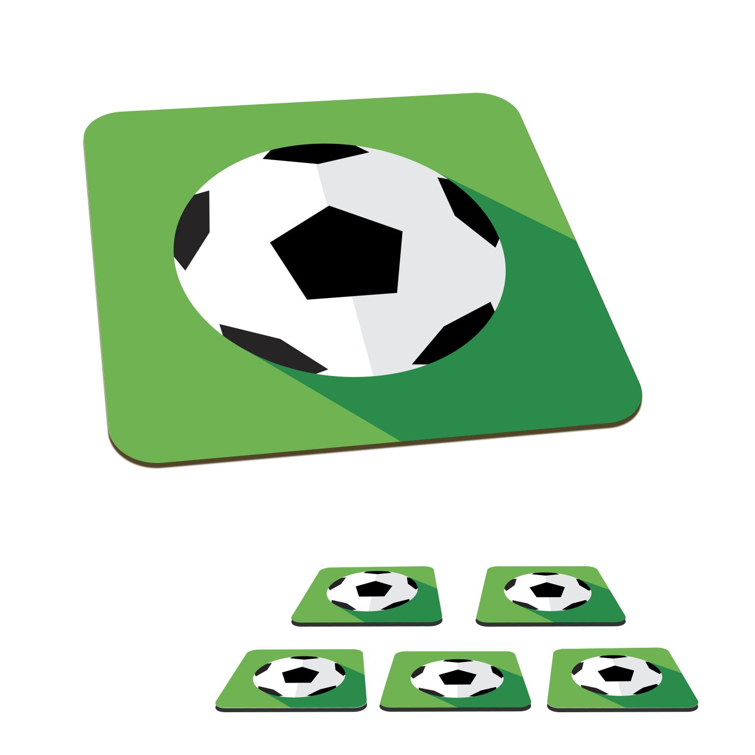 MuchoWow Glasuntersetzer Eine Illustration eines Fußballs auf einem grünen Hintergrund - Jungen, Zubehör für Gläser, 6-tlg., Glasuntersetzer, Tischuntersetzer, Korkuntersetzer, Untersetzer, Tasse