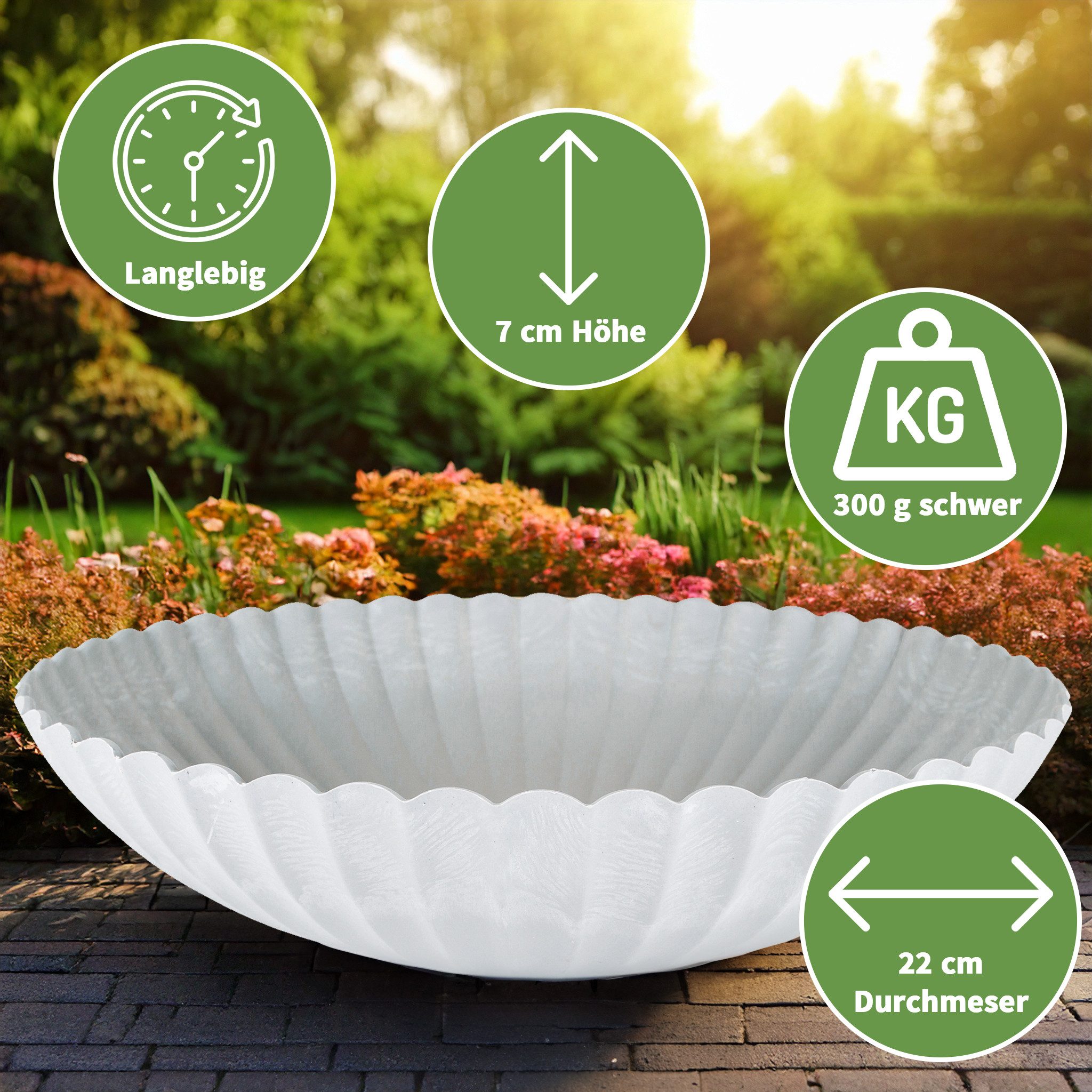 Thumbnail - matches21 HOME & HOBBY Blumentopf Runde Pflanz-Schale gewellt für draussen grau marmoriert 22 cm (1 St), Wetterfeste Blu...