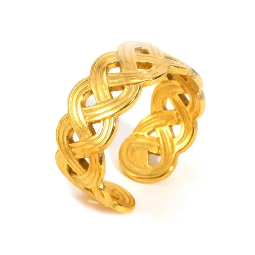 Order & Smile Schmuck Fingerring Offener Ring gold mit Flechtmuster