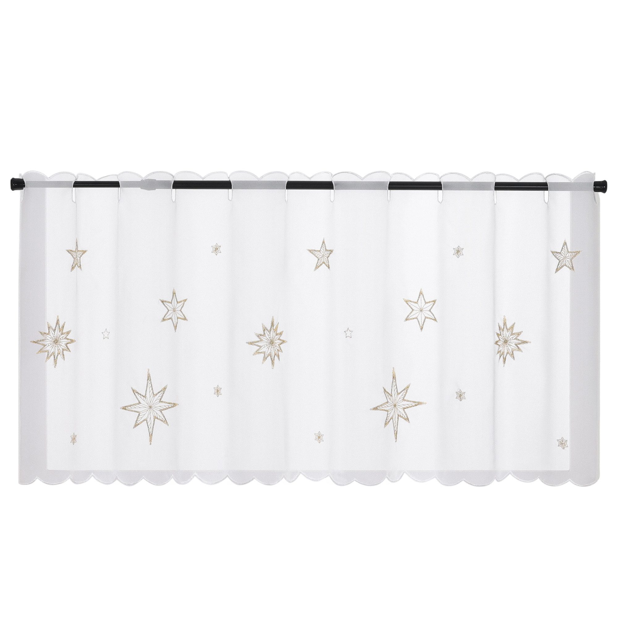 Joyswahl Scheibengardine (1 St), Stangendurchzug, transparent, Voile, Mit romantischem Sternenstickmuster moderne kurzstore