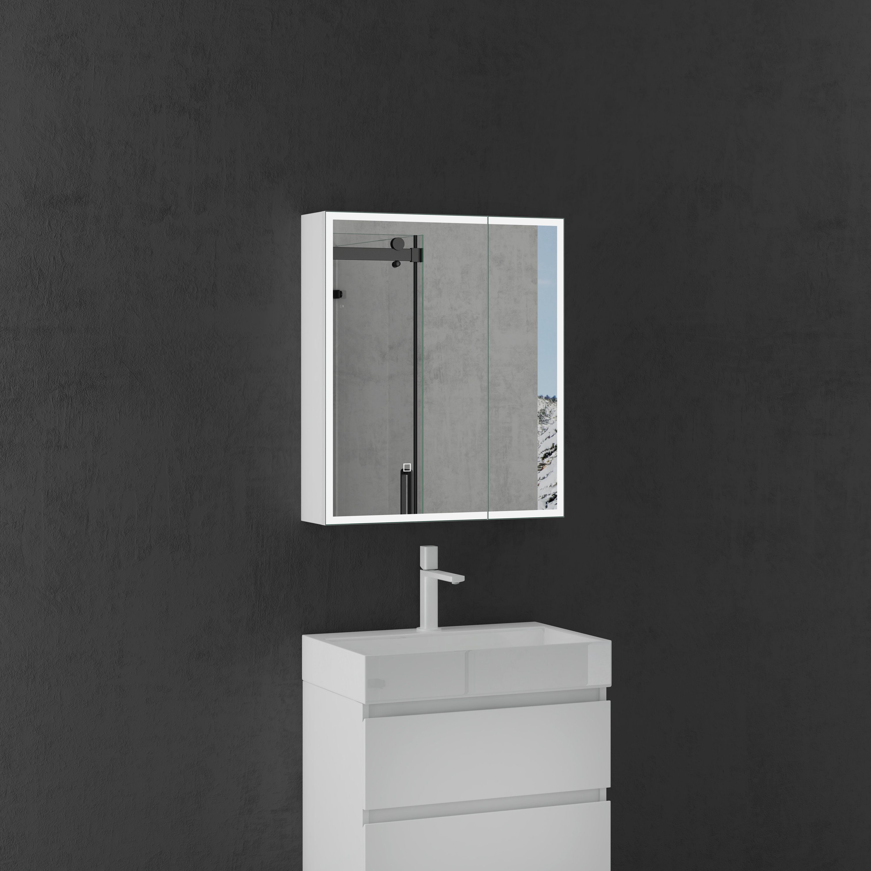 doporro Badezimmerspiegelschrank Spiegelschrank LED-Spiegel verstellbarem Regalbrett Spiegelschrank04
