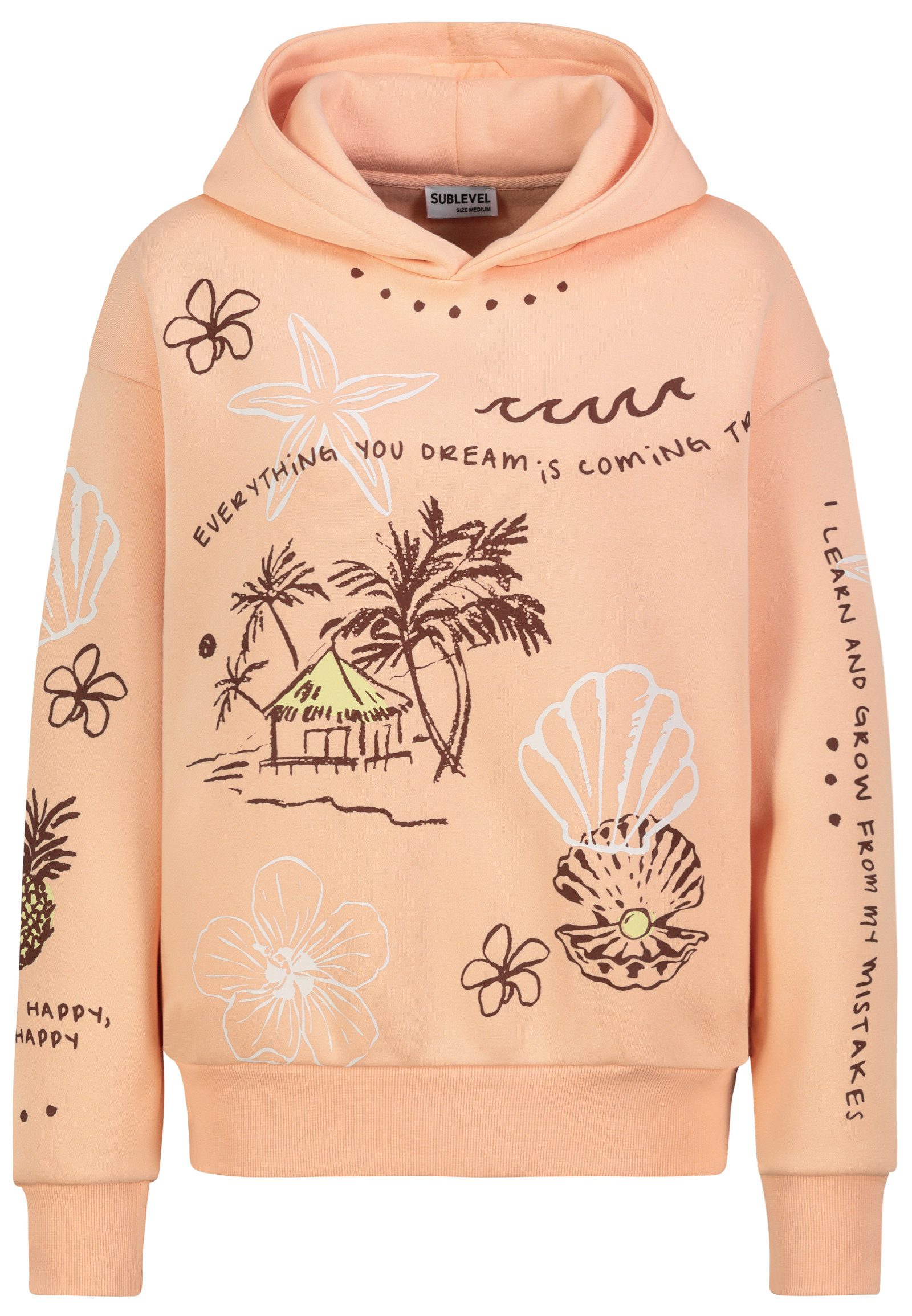 SUBLEVEL Kapuzenpullover Kapuzenpullover mit Aufdruck Sweater mit Kapuze, seitliche Eingrifftaschen