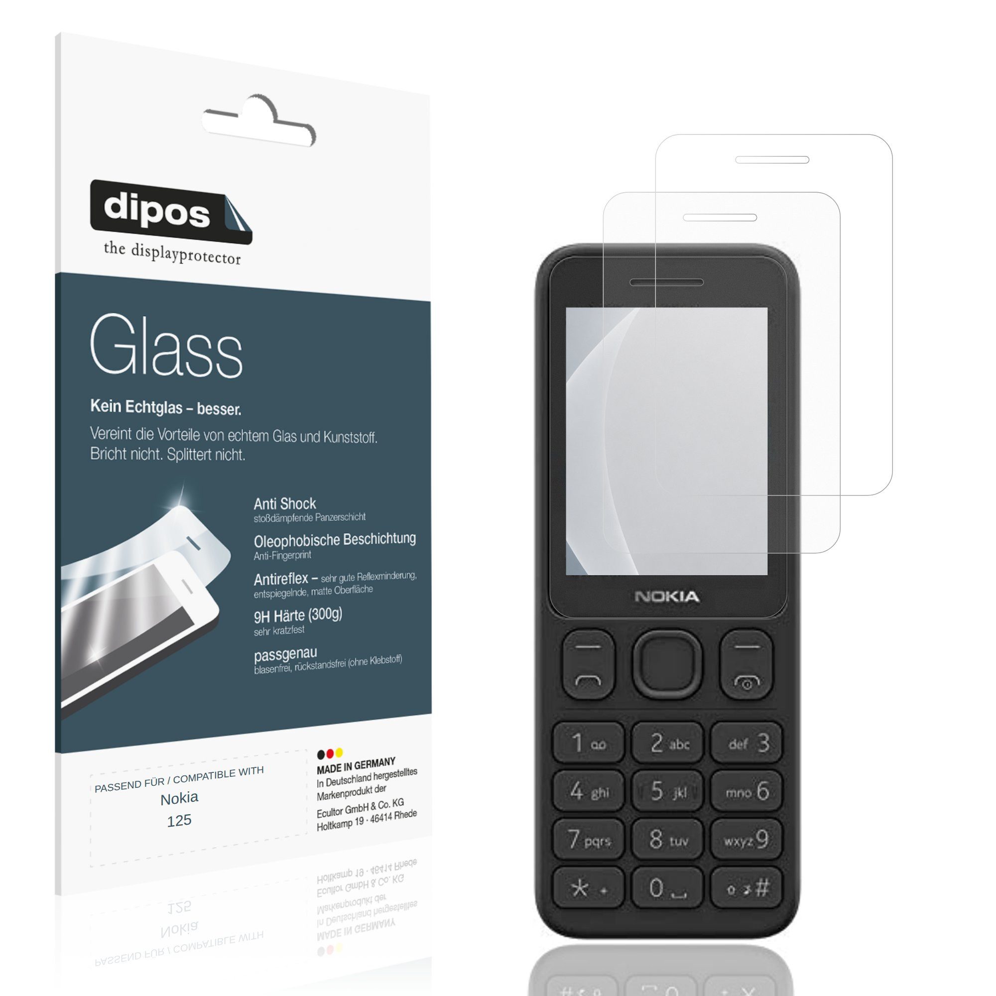 dipos Displayschutzfolie Schutzfolie für Nokia 125, 2 Stück, Displayschutz Schutz Folie Made in Germany