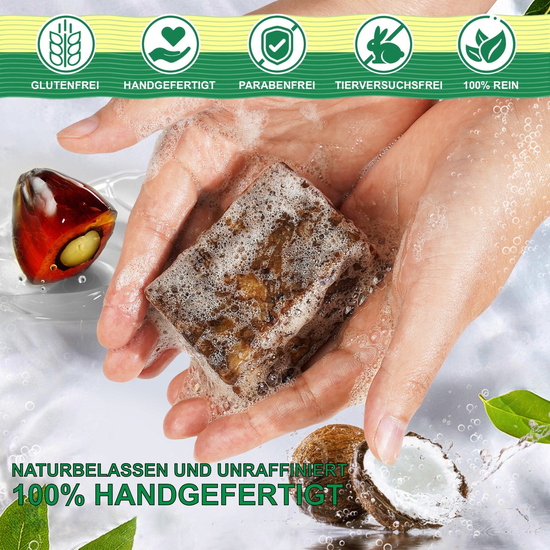 P-Beauty Cosmetic Accessories Gesichtsseife Körperseife Haarseife Naturseife Afrikanische Schwarze Seife Vegan, 1-tlg., Gesichtsseife, Körperseife, Hautpflege