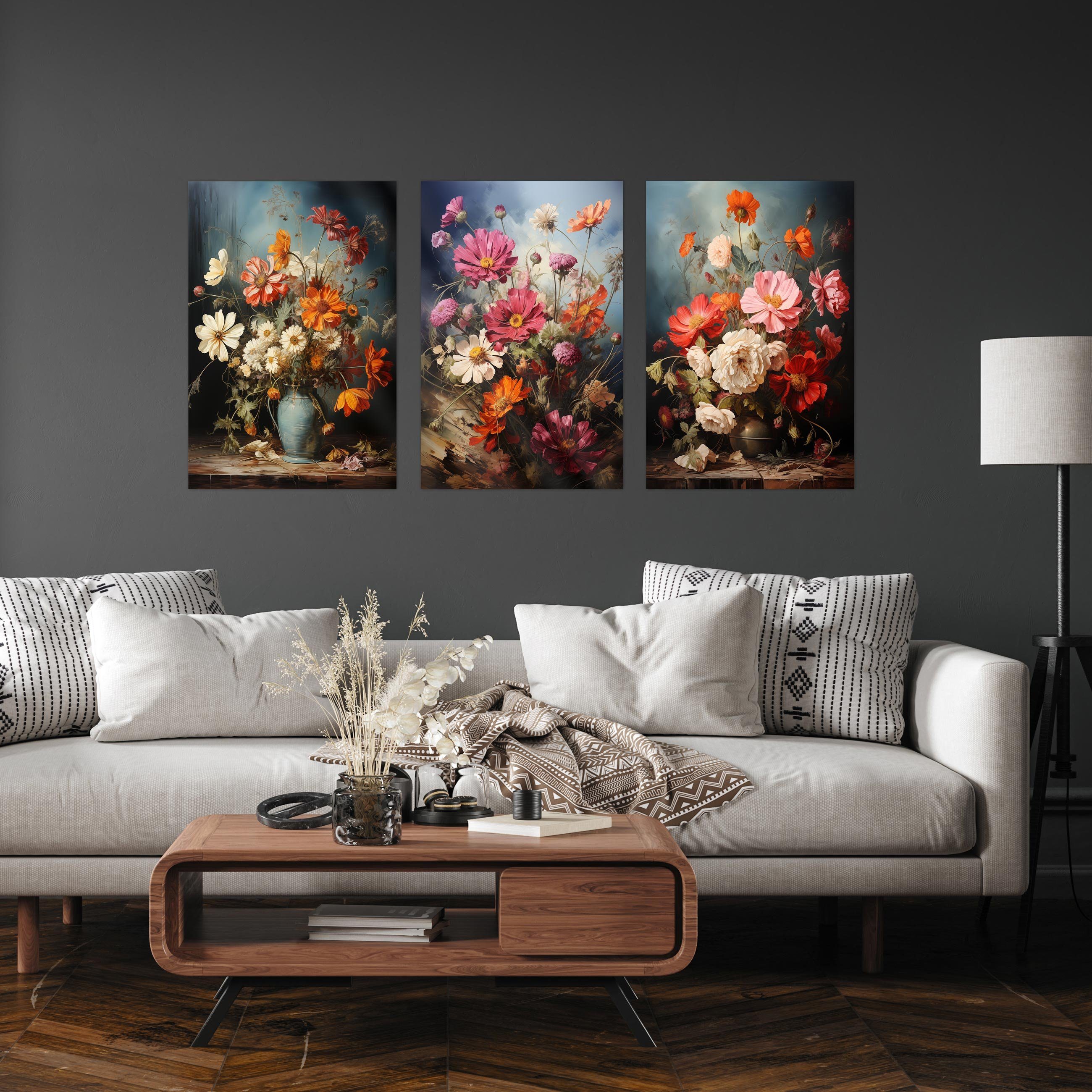 Wallarena Poster SET Blumen Gemalt Wohnzimmer günstig online kaufen