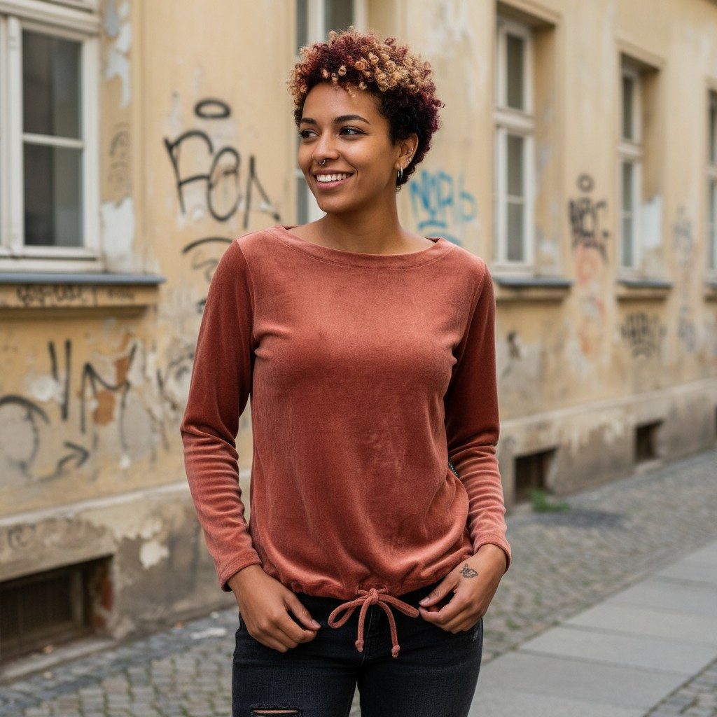 Guru-Shop Longsleeve Nicki-Pullover, weiches Samtshirt, Langarmshirt.. günstig online kaufen
