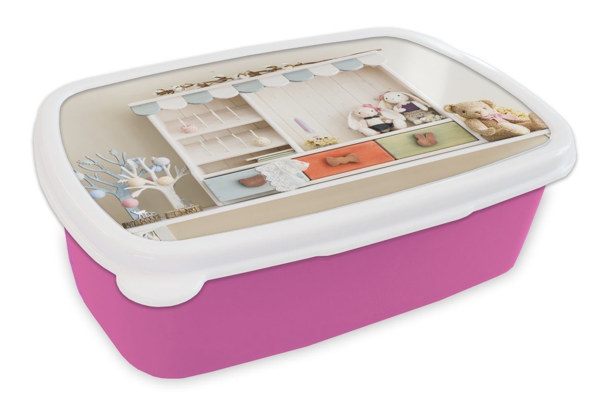 MuchoWow Lunchbox Das Spielzeug im Kinderzimmer, Kunststoff, (2-tlg), Brotbox für Erwachsene, Brotdose Kinder, Snackbox, Mädchen, Kunststoff rosa