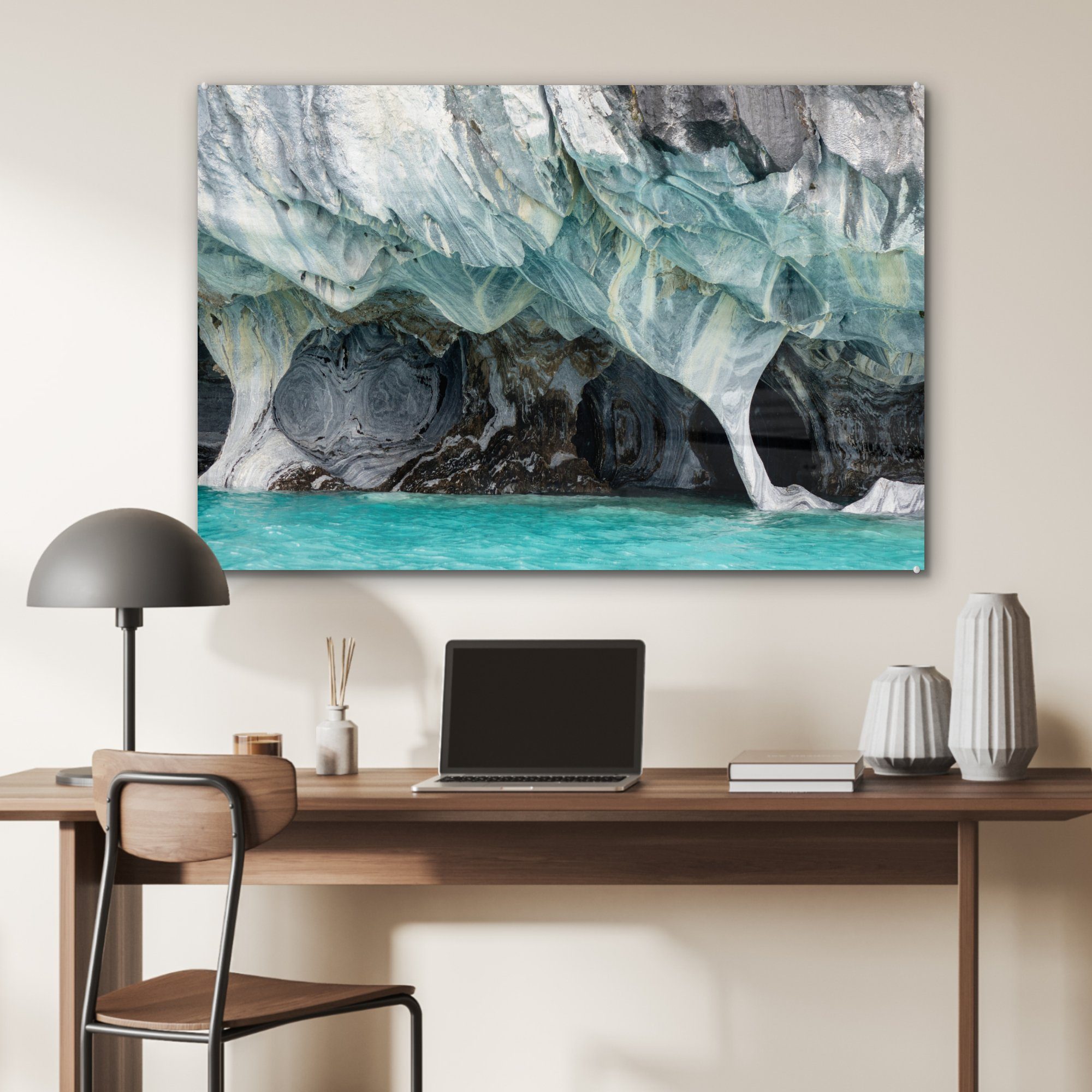Acrylglasbilder der MuchoWow Überflutete (1 St), Chile, Höhlen Wohnzimmer Acrylglasbild in & Schlafzimmer Marmorhöhlen