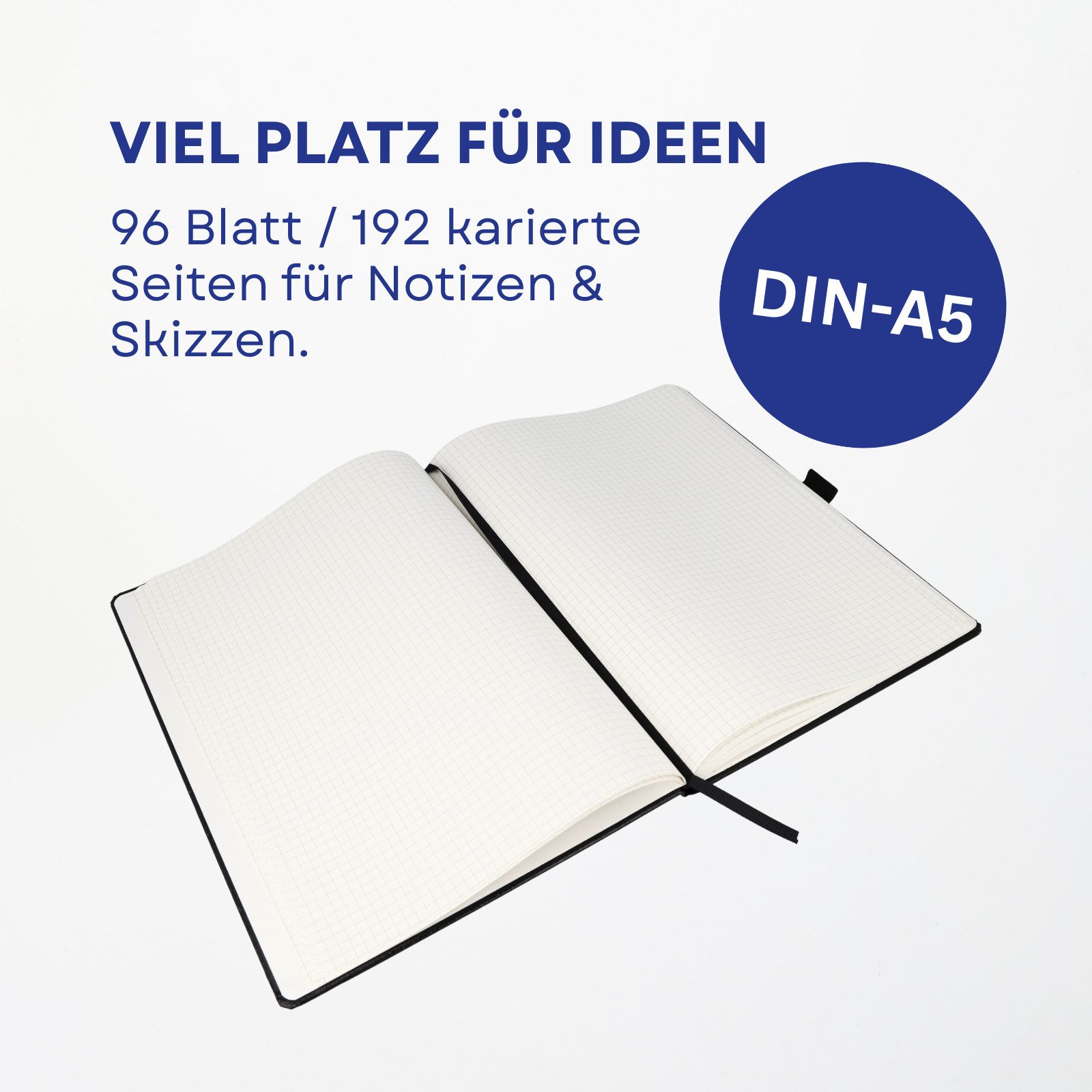 WESTCOTT Notizbuch DIN A5 kariert (2er-Set) inkl. PRIMESOFT Kugelschreiber, 80 g/m² FSC, Innentasche, Lesezeichen, Gummizug, Stifthalter