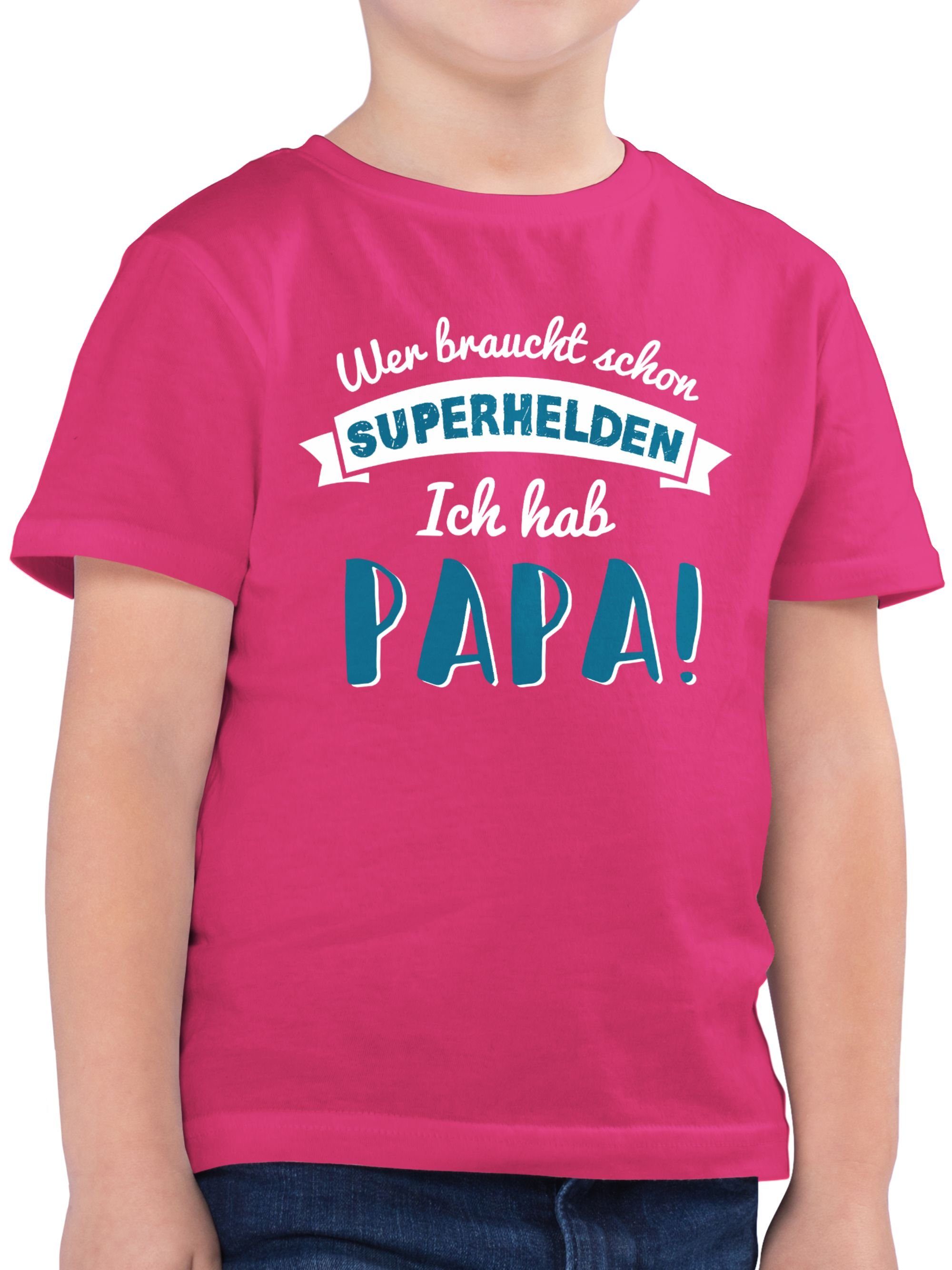 Shirtracer T-Shirt Wer schon blau Fuchsia Vatertag Geschenk 3 ich Papa hab Superhelden braucht