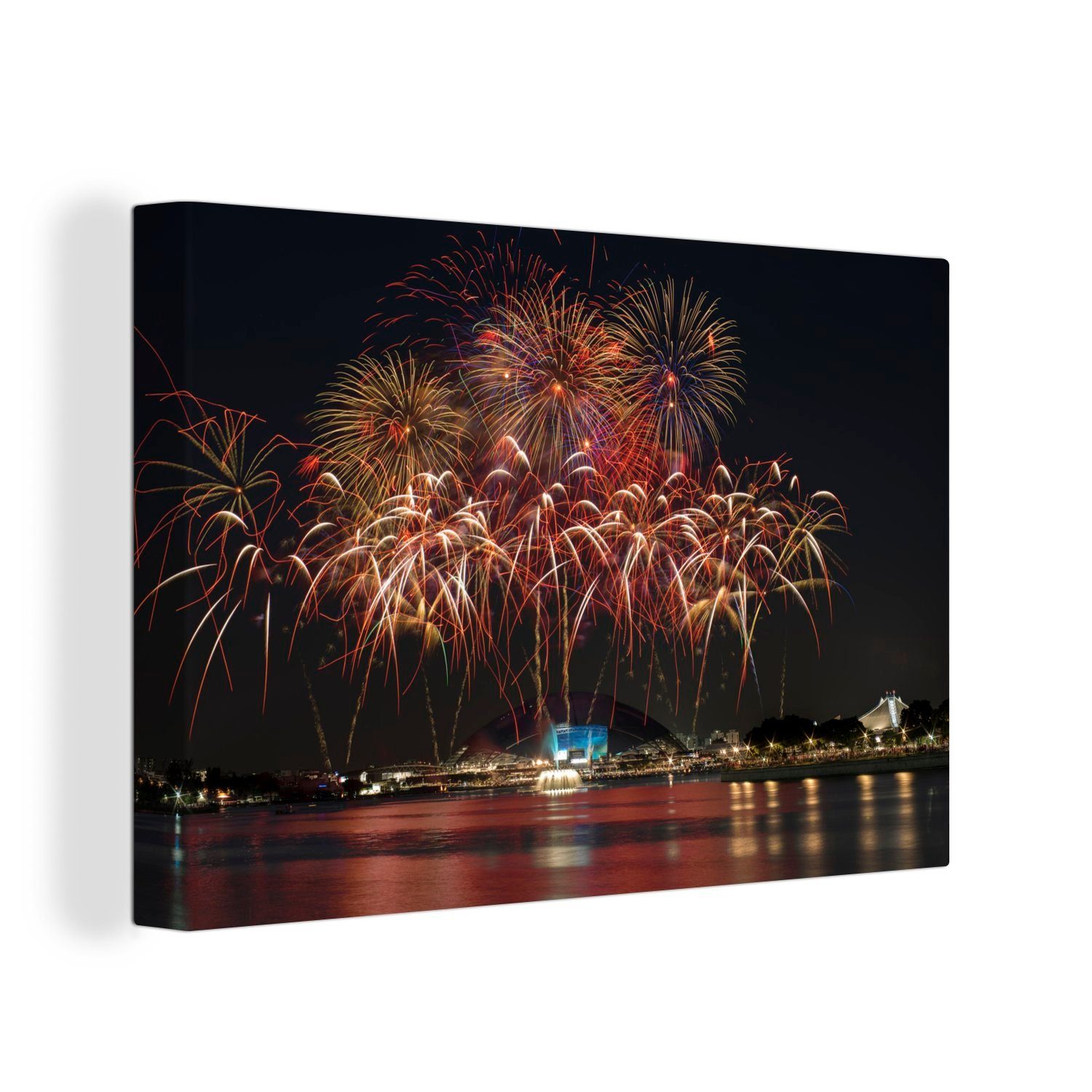OneMillionCanvasses® Leinwandbild Ein Bild vom Feuerwerk in Singapur während der Silvesternacht, (1 St), Wandbild Leinwandbilder, Aufhängefertig, Wanddeko, 30x20 cm