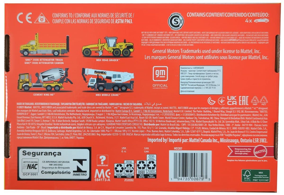 Mattel® Spielzeug-Baumaschine Mattel HCC07 Matchbox Working Rigs, 4er-Pack Baumaschinen, Baustellenf