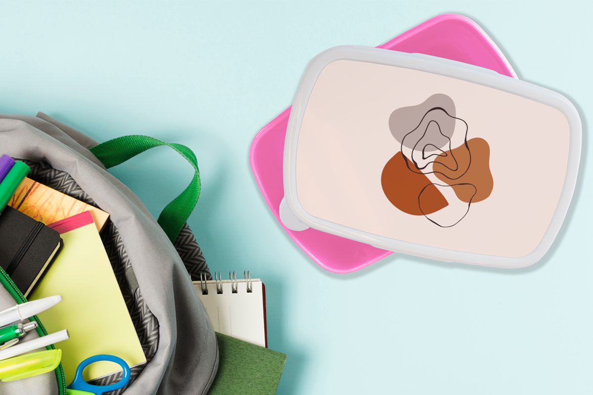 Brotbox für Snackbox, Design, (2-tlg), Mädchen, Erwachsene, Kinder, - Flecken MuchoWow Kunststoff, Abstrakt - Brotdose Lunchbox rosa Kunststoff