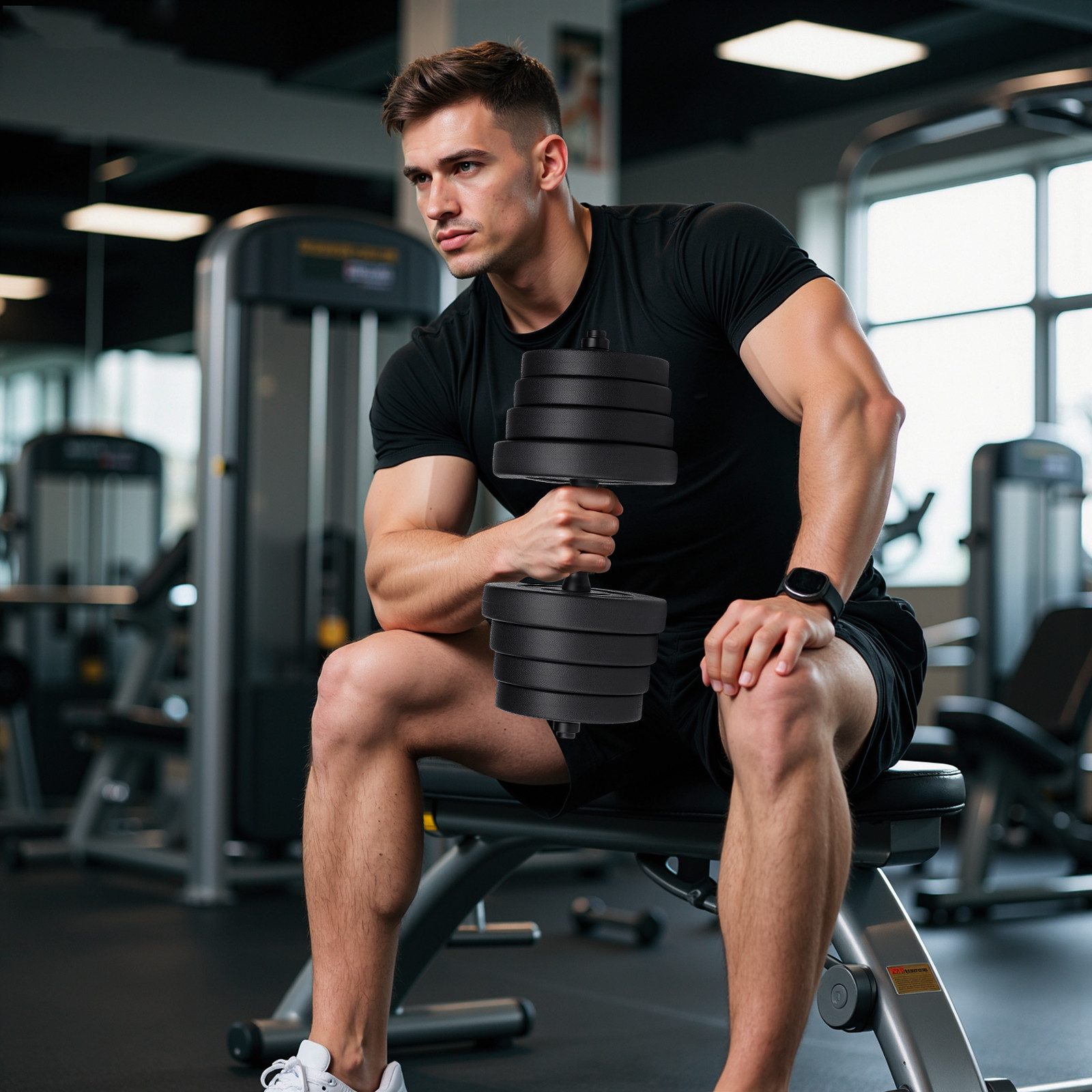 kehot Hantel-Set 30kg Hantelset aus PVC mit Zementfüllung - Kurz- & Langhantel, (2-in-1 Kurzhantel & Langhantel mit Verbindung für Langhantel, Ideal für Intensives Arm-, Brust- & Ganzkörpertraining Daheim), Robustes PVC, Sicherer Halt durch Muttern, Platzsparendes 2-in-1 Set