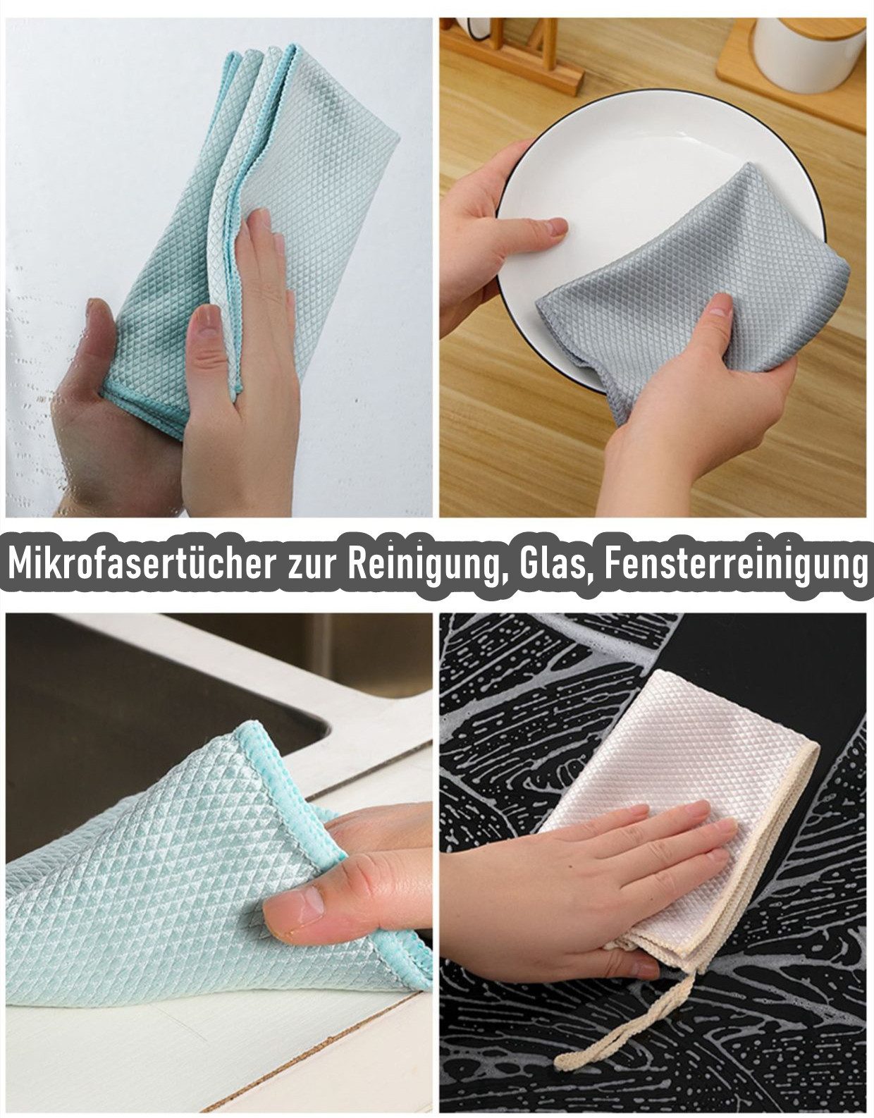 Refttenw Fishscale Reinigungstücher Glasreinigungstücher Mikrofasertuch (30x40 cm, 8-tlg., für Auto Küche Spiegel Haushalt Fenstern)