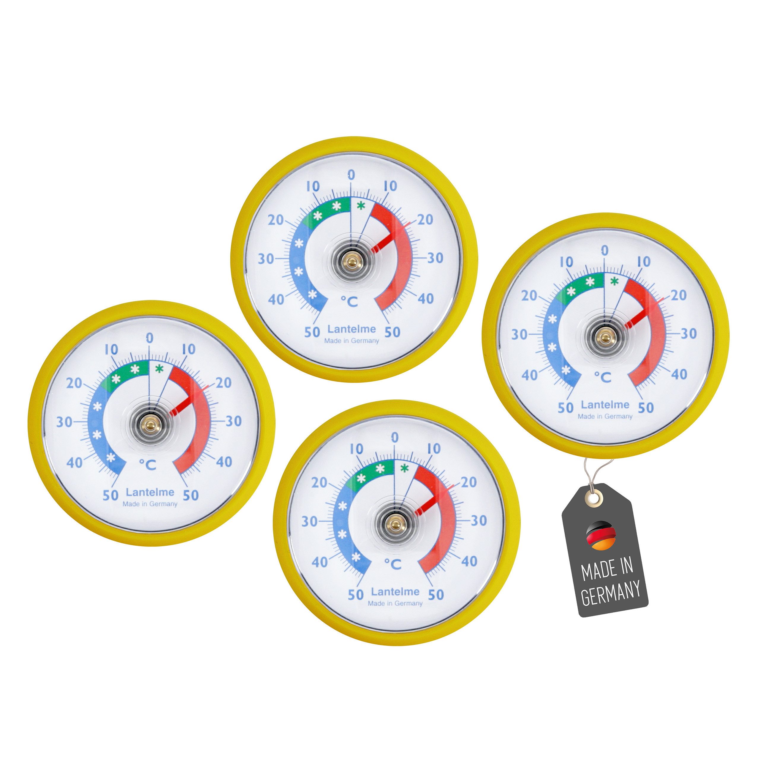 Lantelme Kühlschrankthermometer 4 Stück Set Selbstklebend Gefrierschrank Thermometer Gelb, 4-tlg.