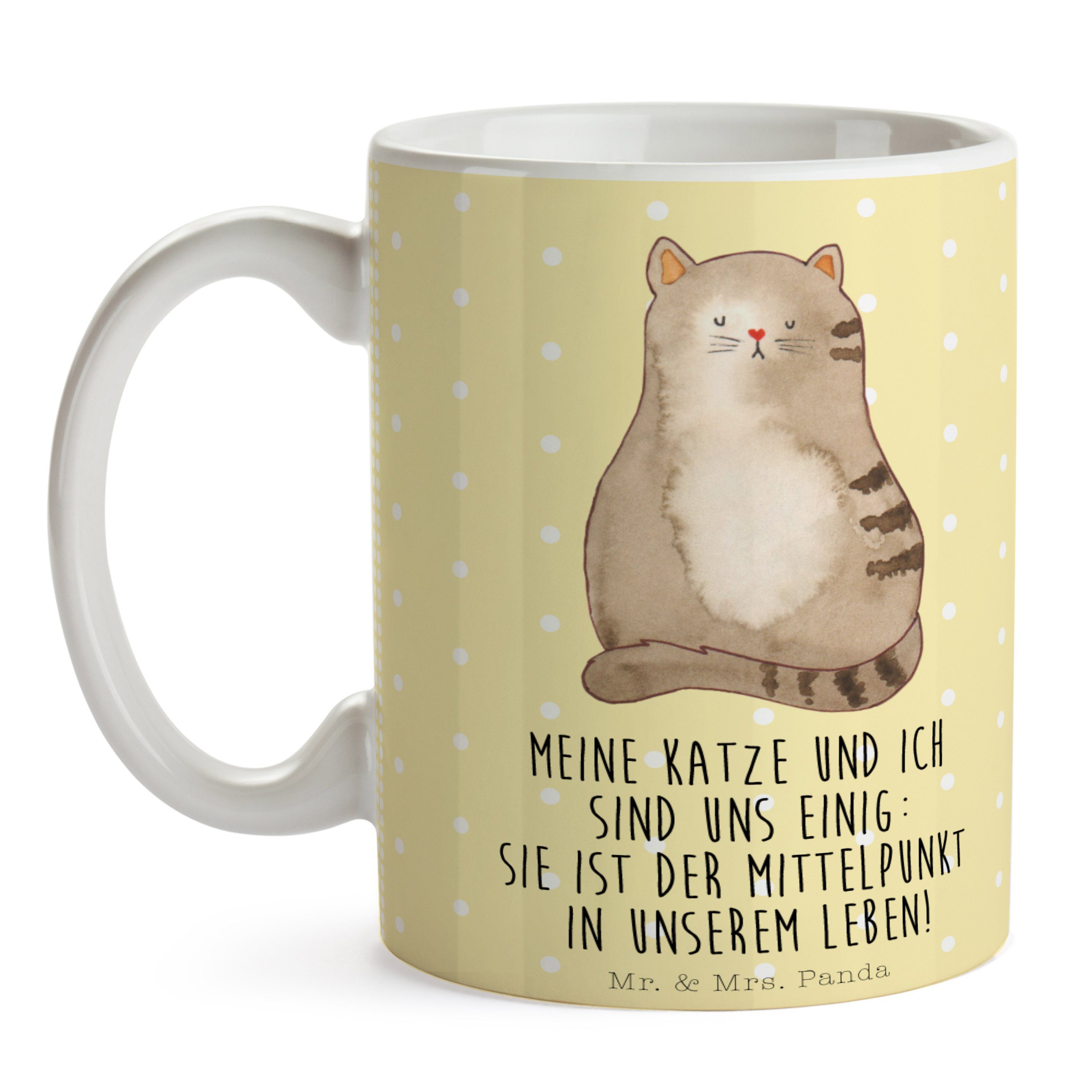 Katze sitzend Katzenlieb, Pastell Gelb Geschenk, - & Mr. Tasse Mieze, Teebecher, Panda - Mrs. Keramik