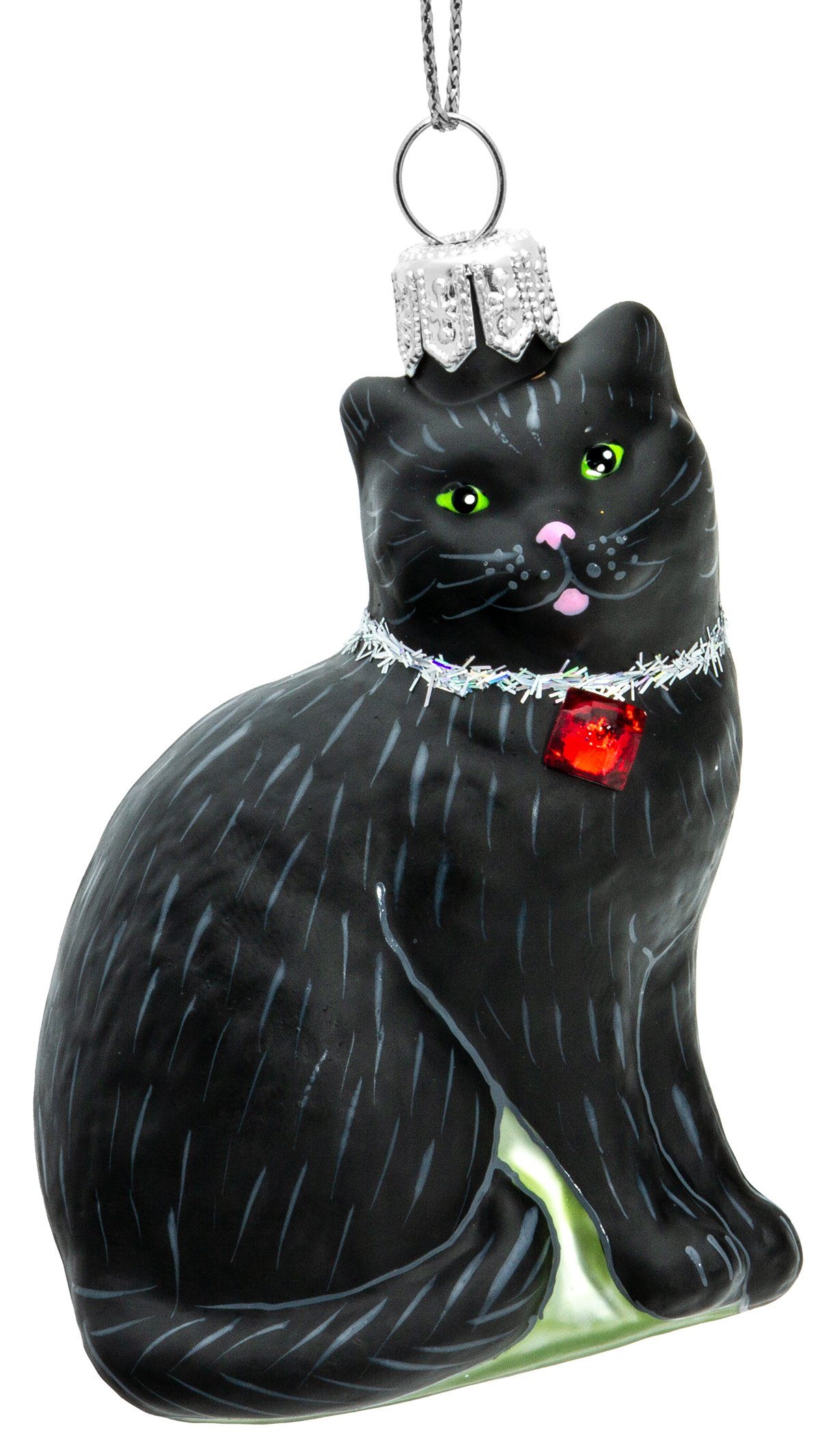 SIKORA Christbaumschmuck BS705 Katze Glas Figur Weihnachtsbaum Anhänger - Premium Line schwarz mit Kristall