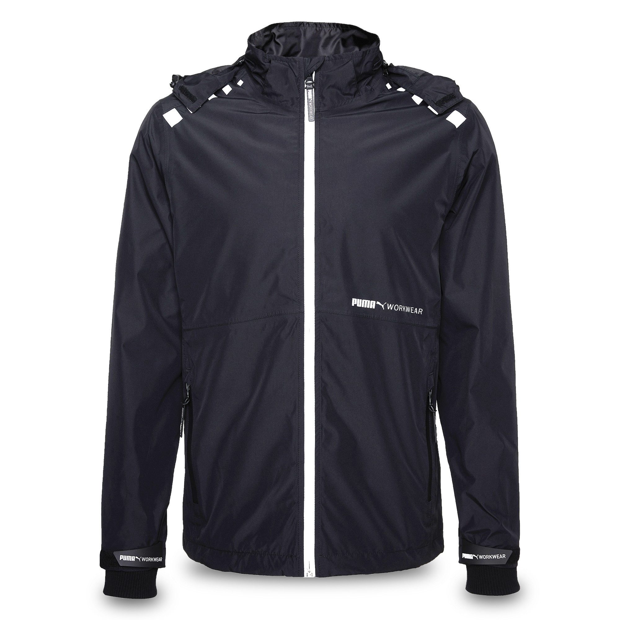 PUMA Workwear Regenjacke Herren - Wasserdicht - Leichter Windbreaker Fahrradjacke mit Kapuze Robuste und Atmungsaktive Arbeitsjacke für Handwerk & Bauarbeit