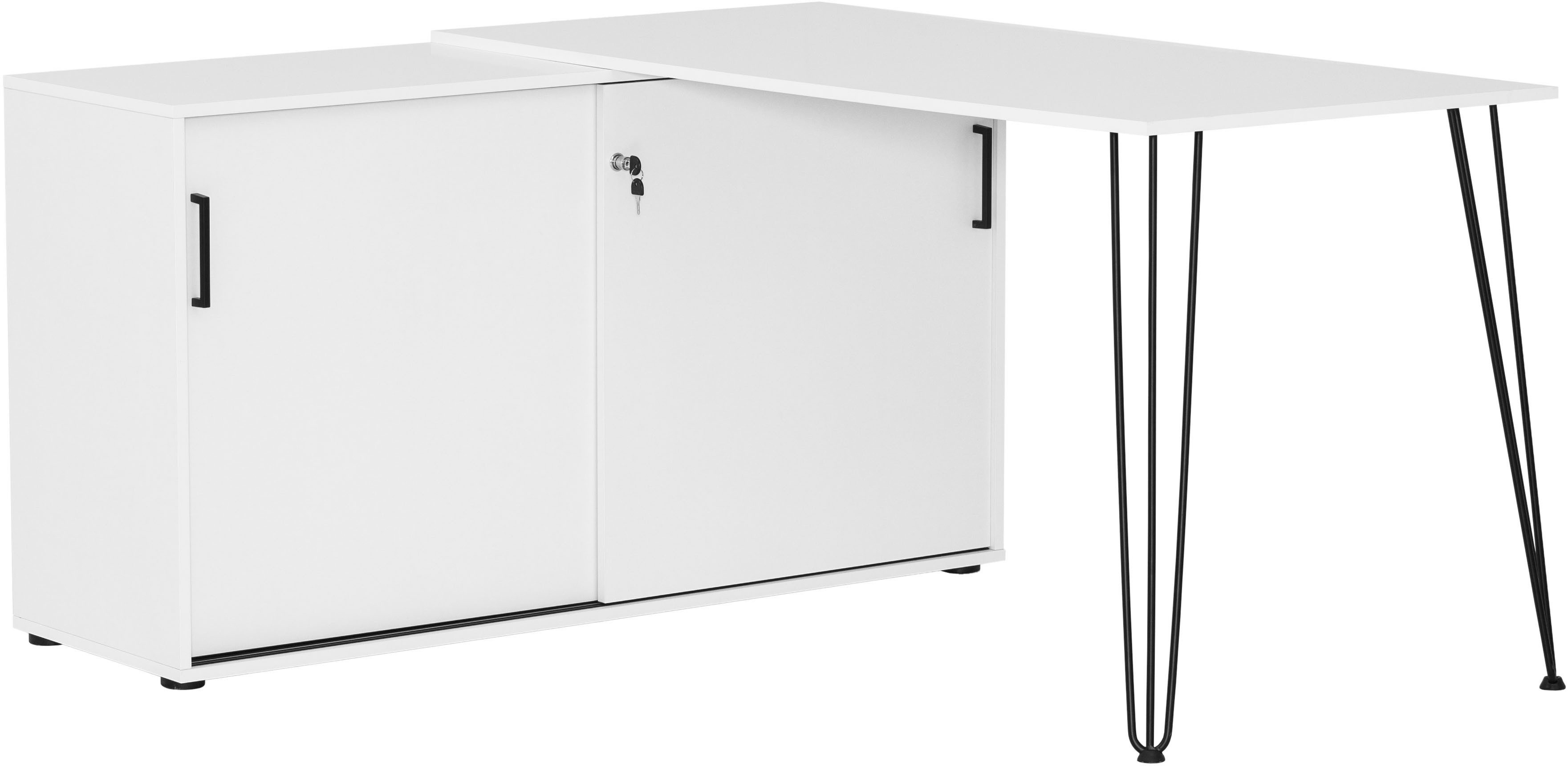 welltime Eckschreibtisch Ekko, Breite 130 cm, Metallbeschläge, Haarnadelfüße, Tischplatte beliebig montierbar