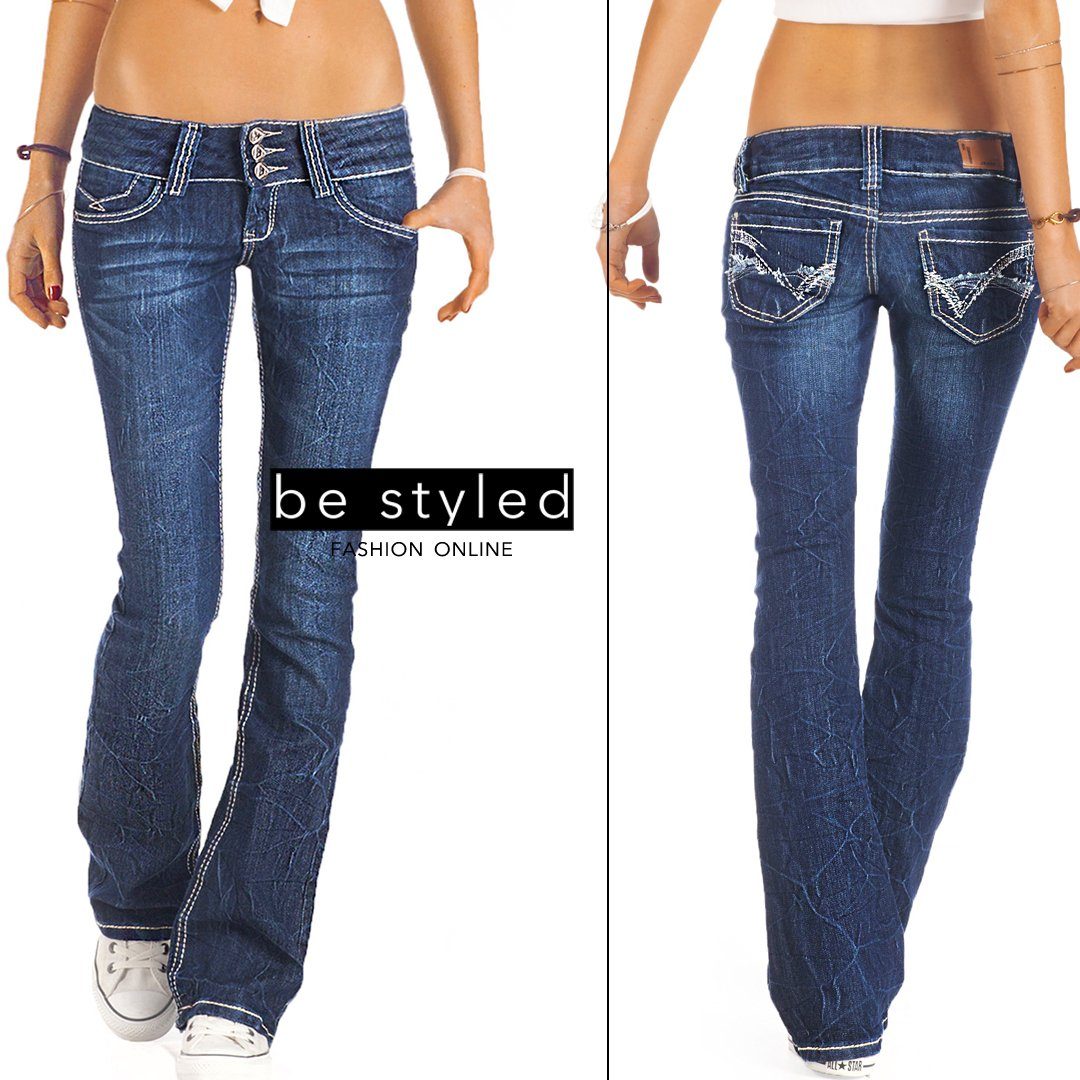 be styled Bootcut-Jeans low waist ausgestellte Hüfthosen Damenjeans, j73e