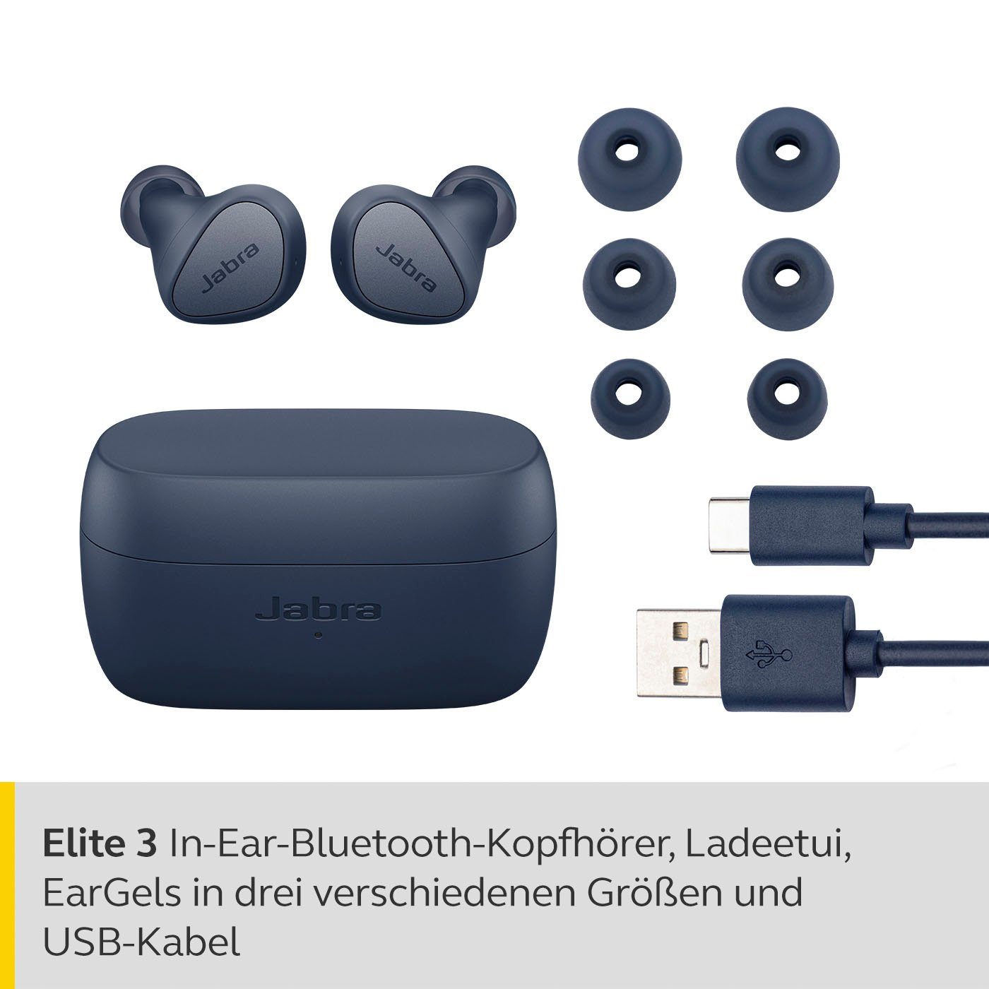 Jabra Elite 3 Siri, (Geräuschisolierung, Alexa, Google Assistant, Navy In-Ear-Kopfhörer Bluetooth)