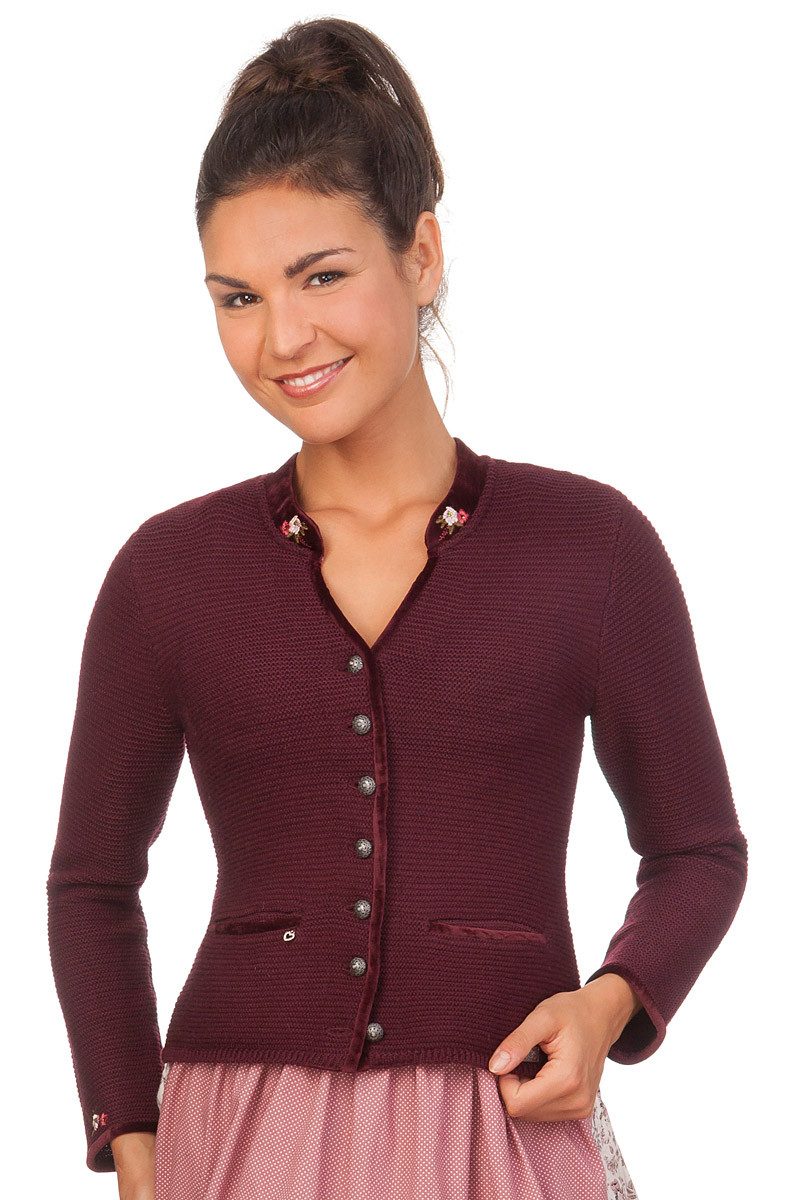 Spieth & Wensky Trachtenstrickjacke Trachten Strickjacke - MALTA - hellgrau, weinrot