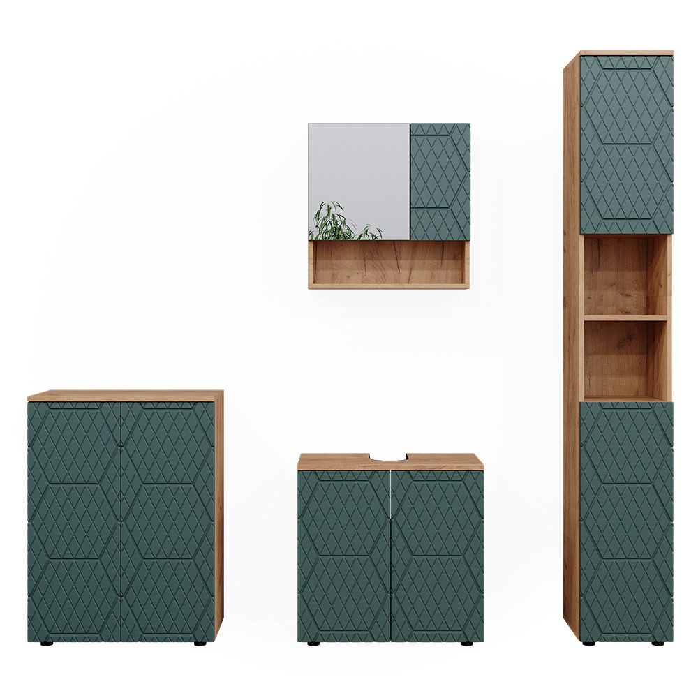Vicco Badmöbel-Set Irma, Goldkraft Eiche/Grün, 4 günstig online kaufen
