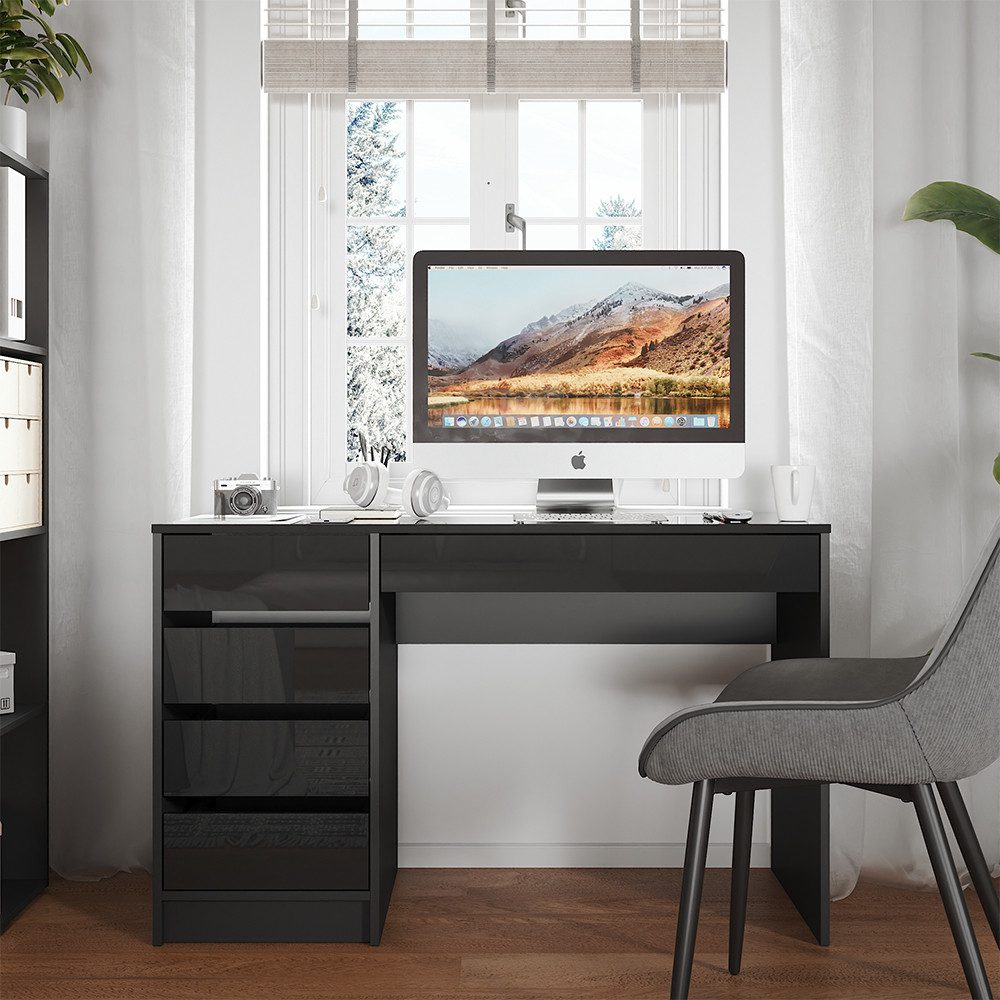 Vicco Schreibtisch Sherry, Anthrazit Hochglanz, 55 x 120 cm mit Schubladen (1-St)